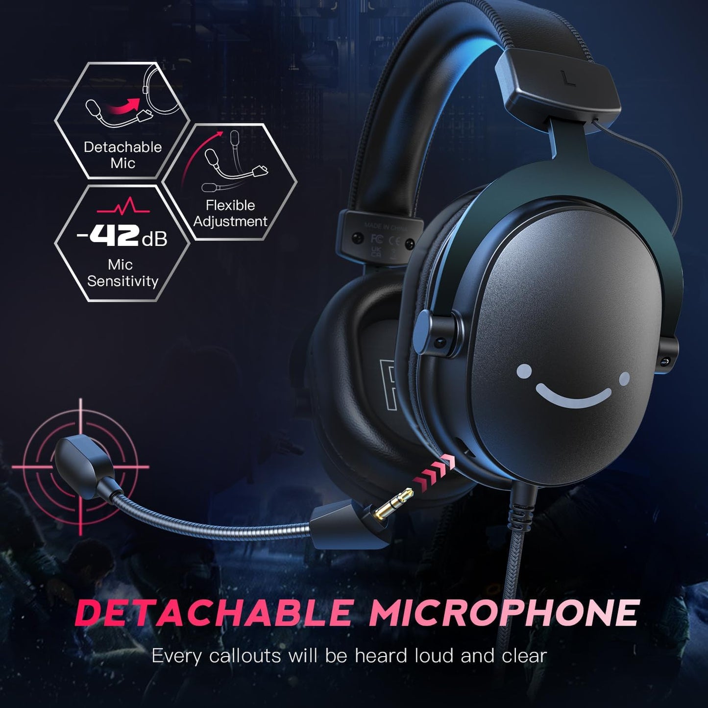 Fifine PC Gaming Headset with USB/3.5mm Jack for Laptop Computer, Over Ear Wired Headphones with 7.1 Surround Sound, Detachable Microphone, Volume Control, Noise Cancelling for PS5/Xbox/Switch-H9