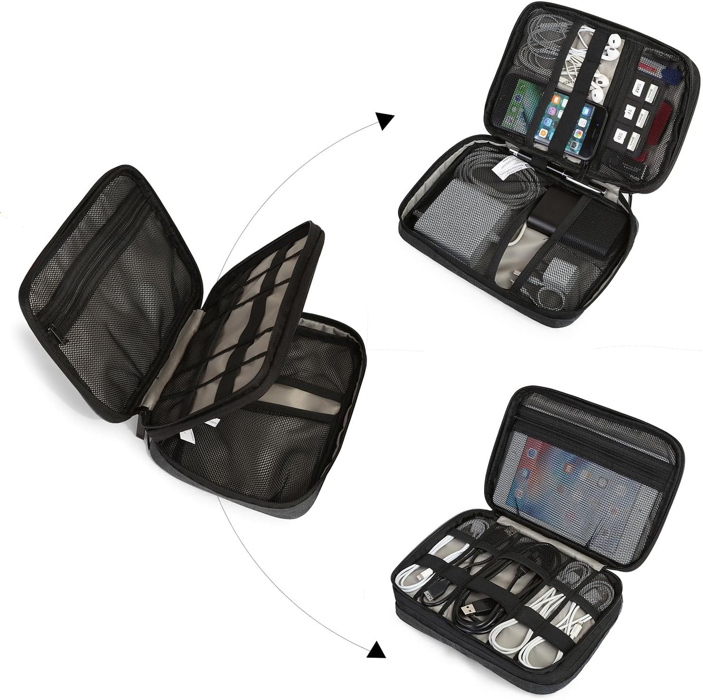 BAGSMART Electronic Organizer, Travel Cable Organizer Double Layer Electronics Accessories Cases Portable for Tablet 7.9", USB Drive, Cords, Black
