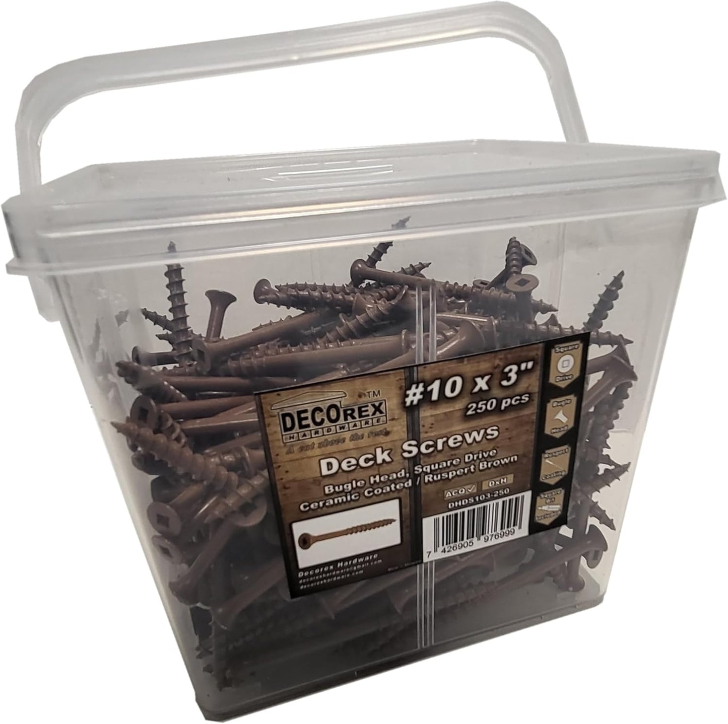 #8 x 3" Deck Screws | Square Drive | Bugle Head | Brown Ruspert | 100pcs Box