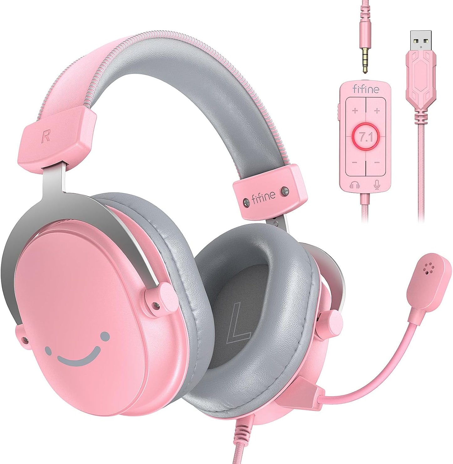 Fifine PC Gaming Headset with USB/3.5mm Jack for Laptop Computer, Over Ear Wired Headphones with 7.1 Surround Sound, Detachable Microphone, Volume Control, Noise Cancelling for PS5/Xbox/Switch-H9