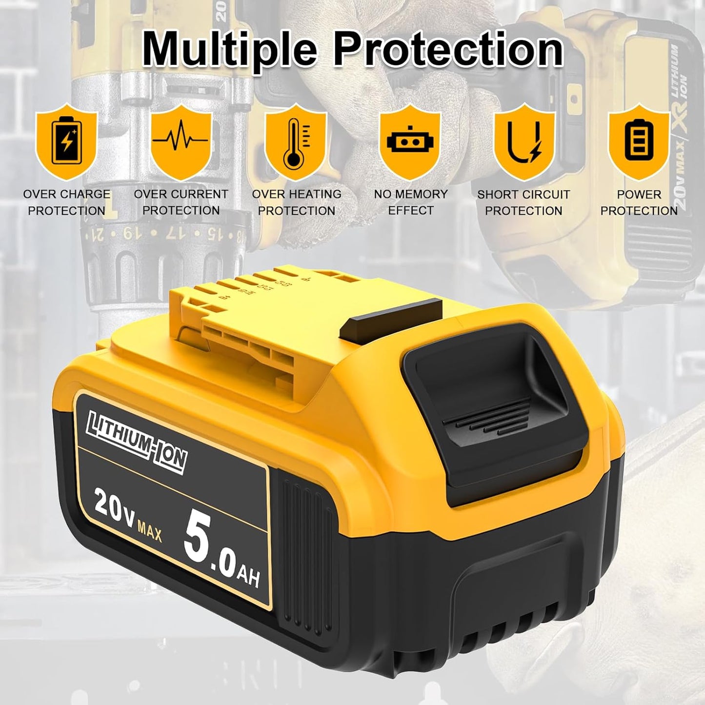 AMICROSS 2 Pack 20V 5000mAh Battery Replacement for Dewalt 20V Battery Compatible with DCB206 DCB200 DCB201 DCB204 20 Volt Lithium-Ion MAX DCD/DCF/DCG Series Cordless Tools & Chargers DCB112 DCB115