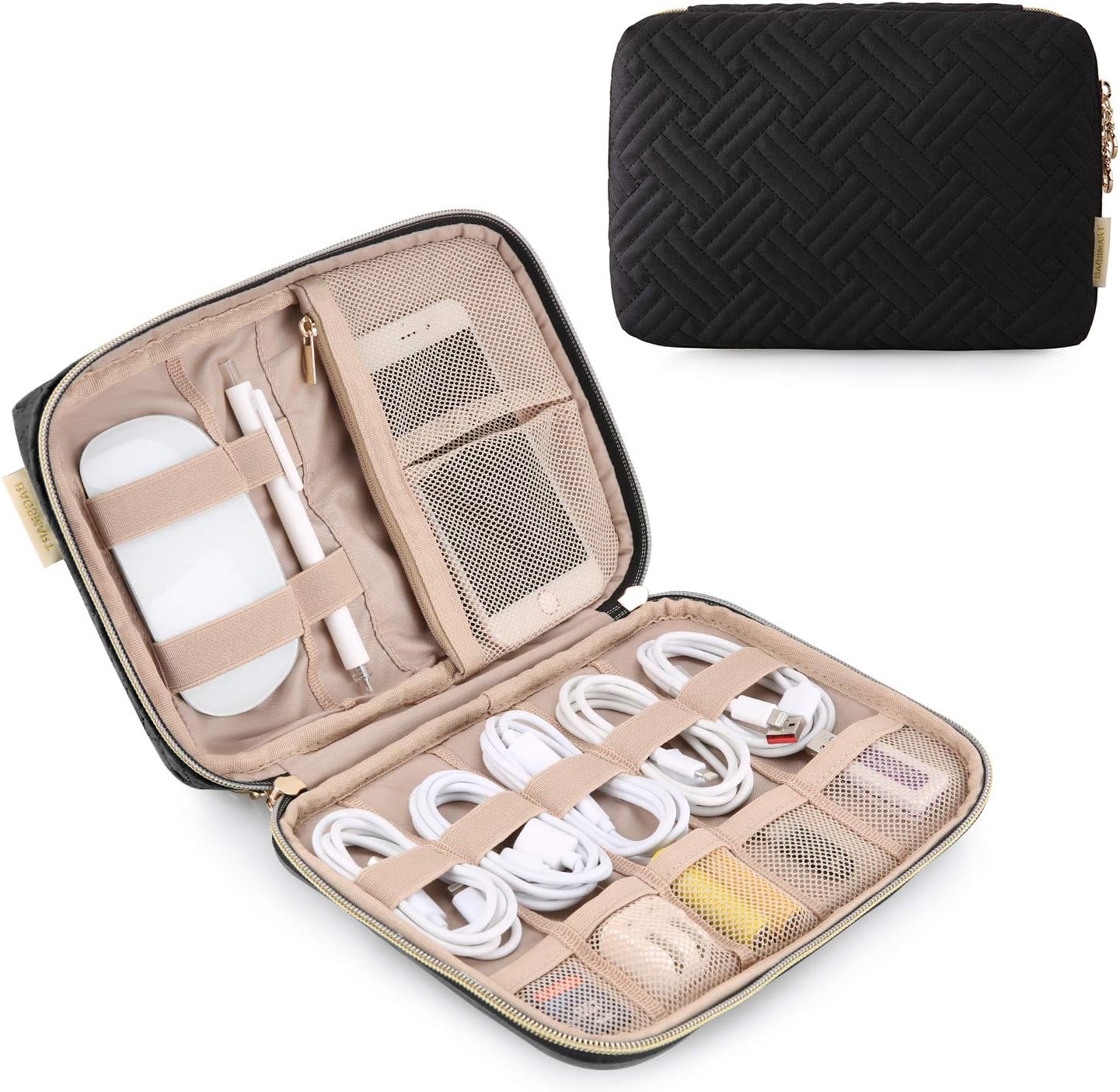 BAGSMART Electronic Organizer, Travel Cable Organizer Double Layer Electronics Accessories Cases Portable for Tablet 7.9", USB Drive, Cords, Black