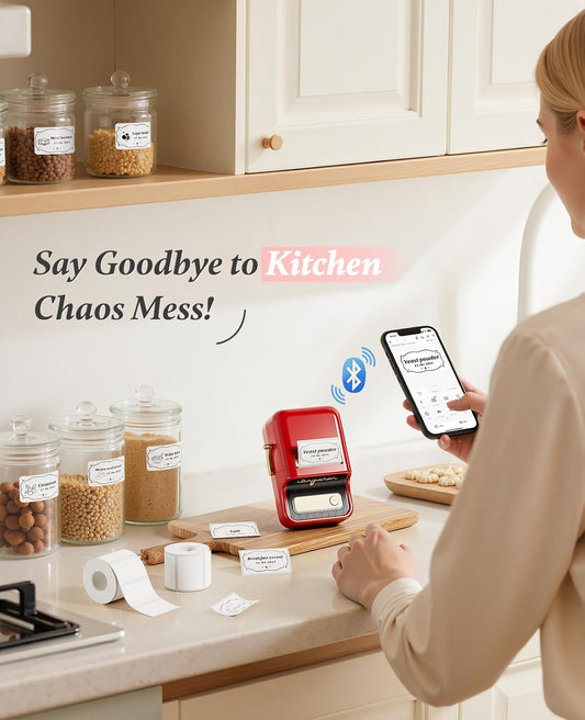 Wireless Thermal Label Printer – Portable Bluetooth & USB Label Maker for Home, Office, and Small Business – 50×30mm Labels Included (230 pcs) – Red