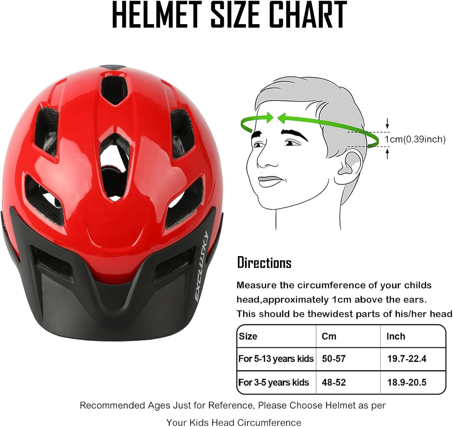Kids Helmet Exclusky Bike Helmet Kids Adjustable Boys Bike Helmet Age 5-13 Lightweight Girls Bicycle Helmet Childs Cycle Cycling Helmet 50-57cm
