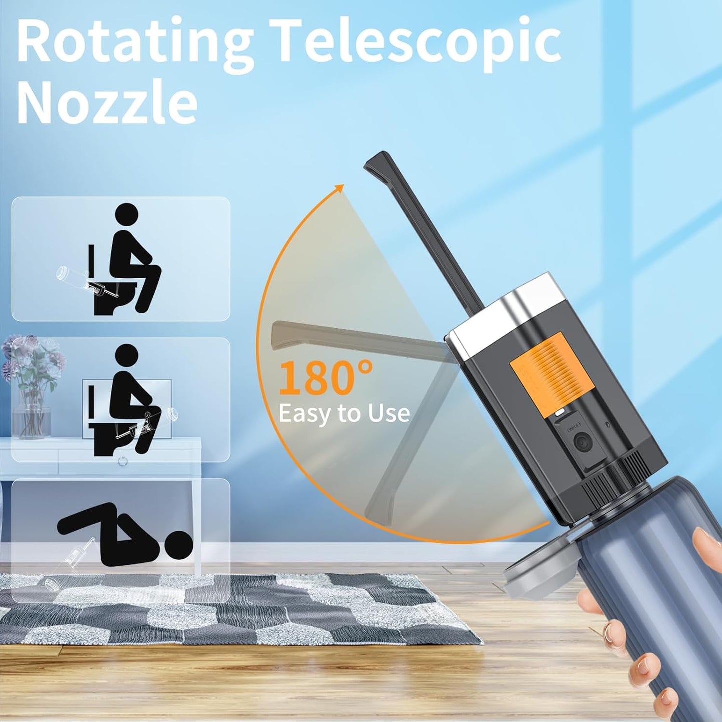 VITCOCO Rechargeable Portable Bidet for Travel, High Pressure Handheld Sprayer with IPX7 Waterproof, 400ml Travel Bidet with Anti-Mistouch Design for Women/Men, Postpartum Care, Hygiene Cleaning