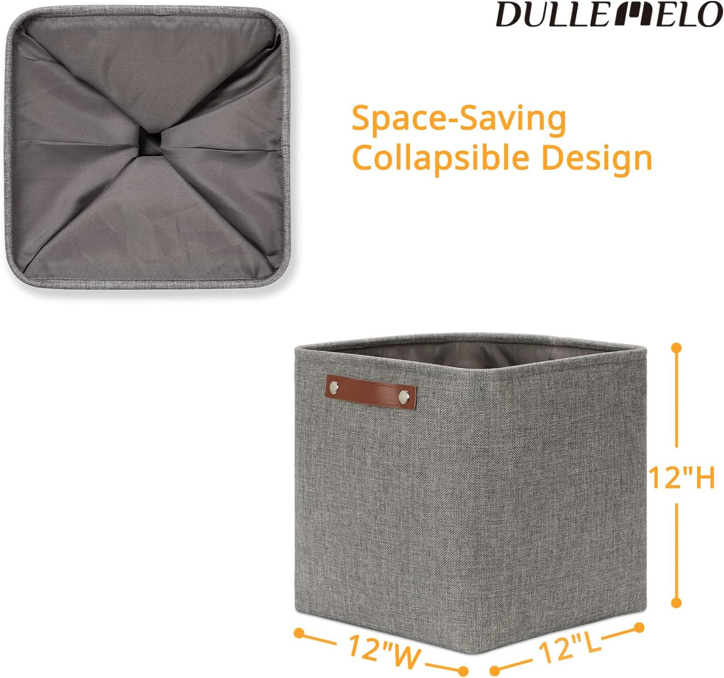 DULLEMELO Storage Baskets for Shelves, Fabric Collapsible Rectangular Storage Bins for Shelves, Closets, Nursery, Home, Office, Empty Gift Baskets (White&Teal)