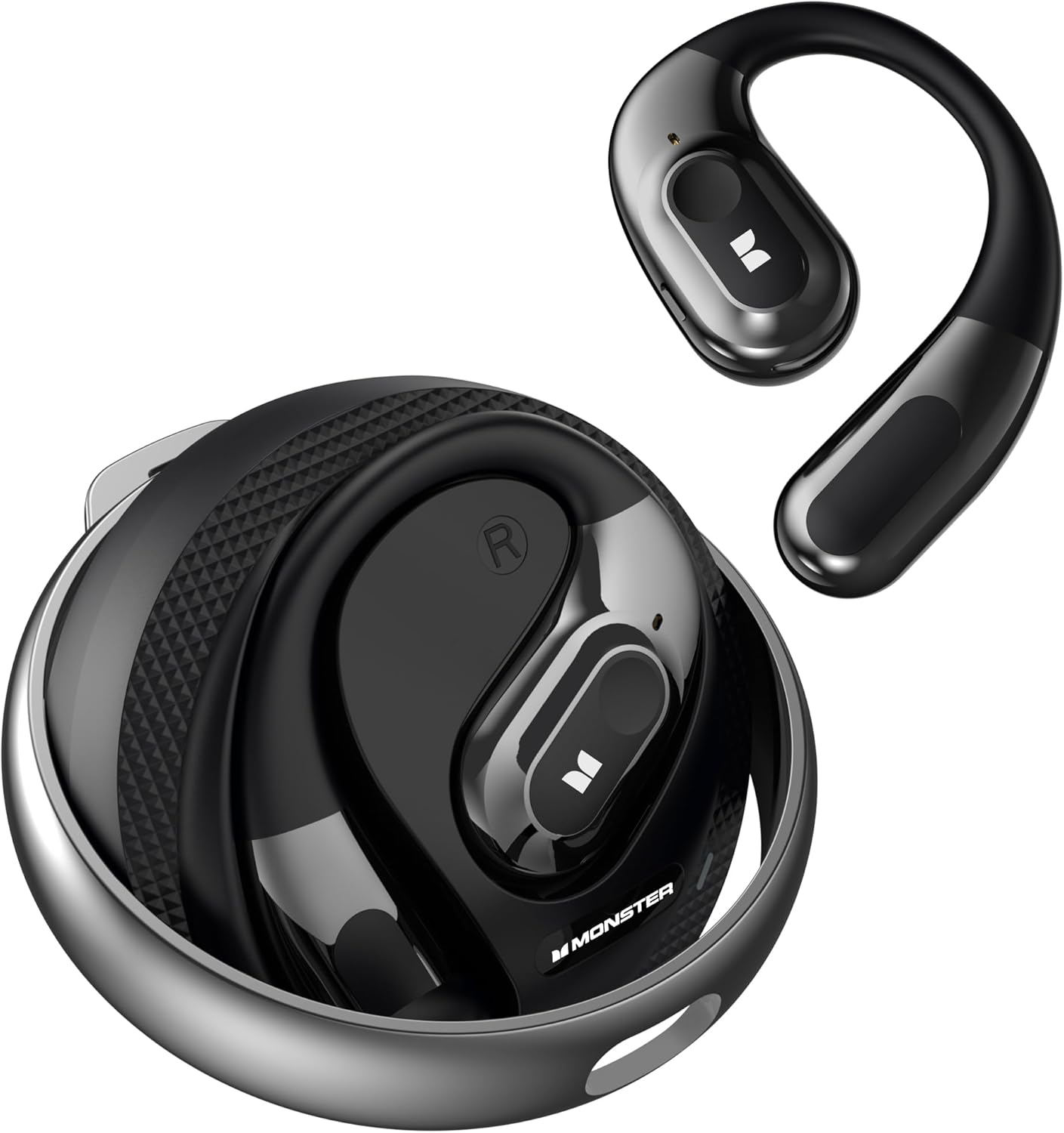 Monster AI Translation Earbuds AC330, 3-in-1 Translator Earbuds Bluetooth 6.0, Wireless Open Ear Headphones with 115 Languages Real-Time Translation, Stylish Rotating Case with Lanyard, Black