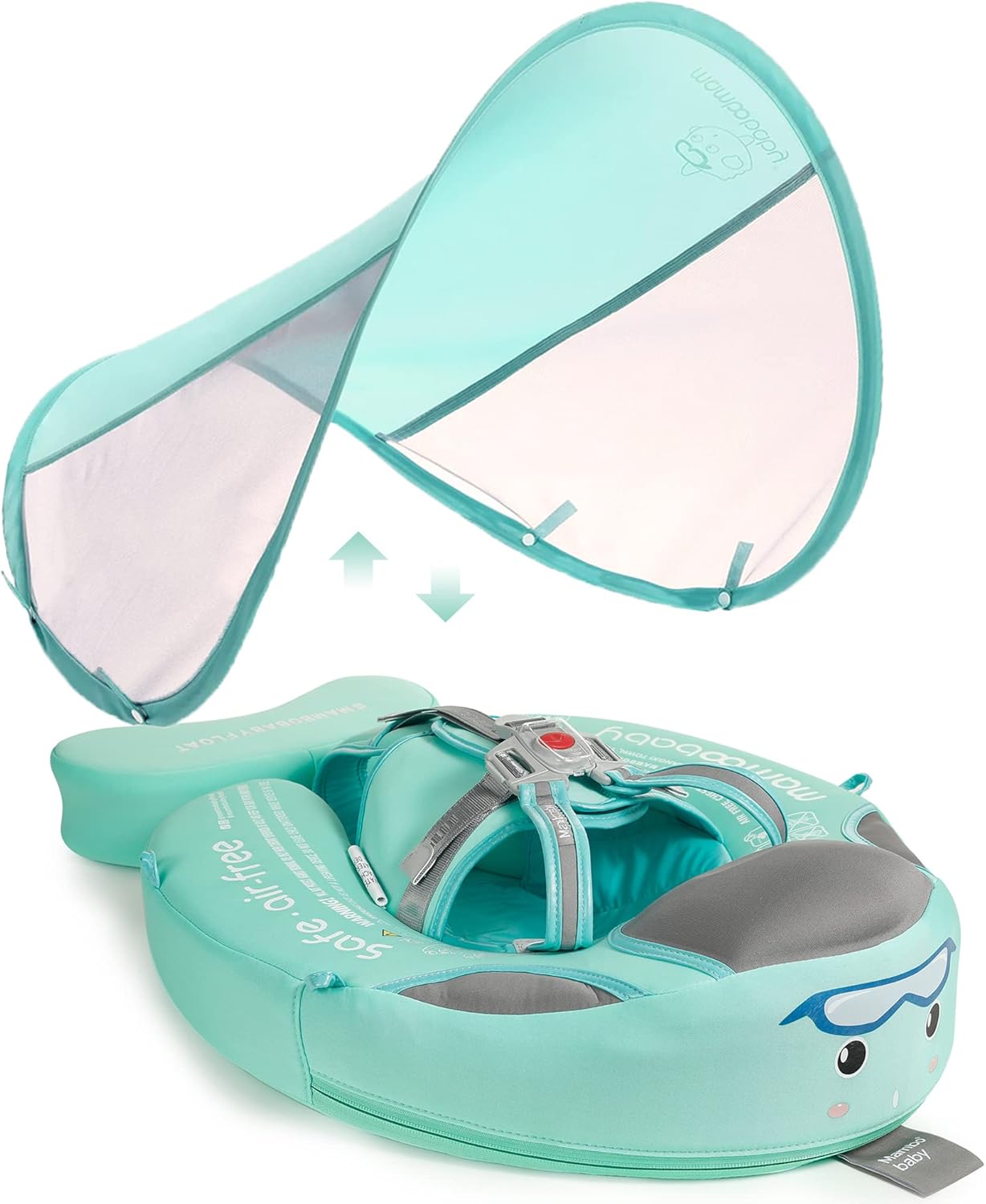 Mambobaby Baby Swim Float with Canopy, Non-Inflatable Solid Baby Float, Upgrade Soft Skin-Friendly Material Infant Swim Float