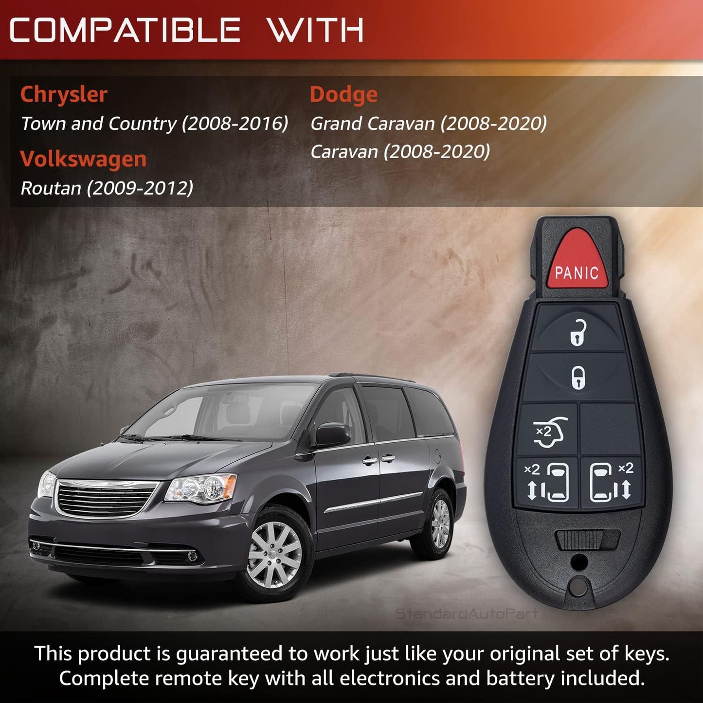 StandardAutoPart Premium Replacement Car Keyless Entry Remote for Grand Caravan Journey Durango Ram Town and Country 300 M3N5WY783X IYZ-C01C (2 Button)