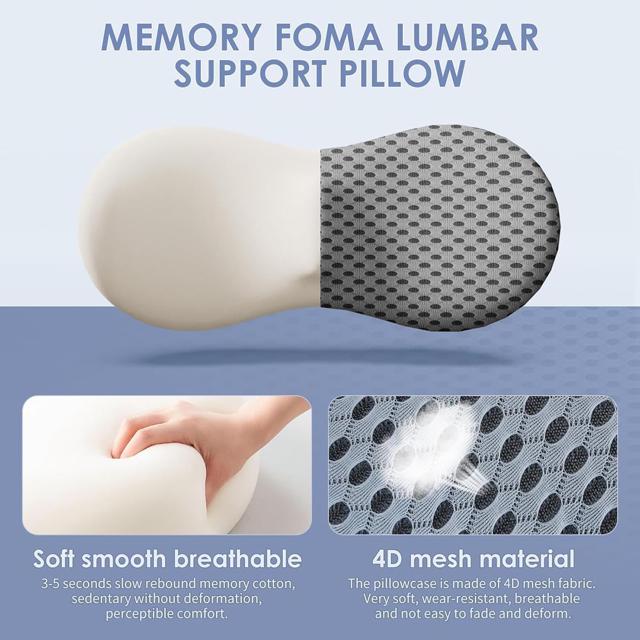 Lumbar Support Pillow for Lower Back Pain Relief – Ergonomic Streamline Memory Foam Cushion for Office Chair, Car Seat, Bed, and Sleeping – Ideal for Drivers and Office Workers (Black)