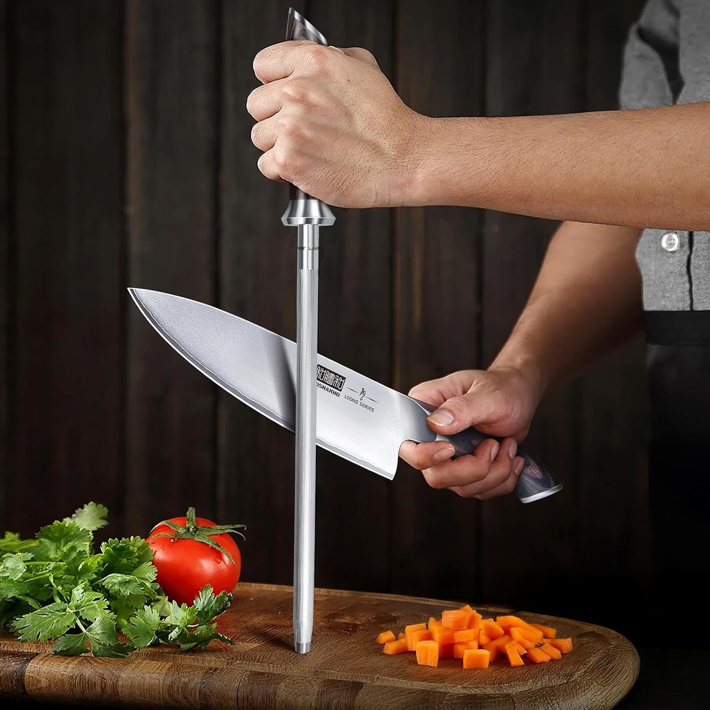 HOSHANHO Honing Rod,10 Inch Professional Kitchen Knife Sharpener Rod, Japanese High Carbon Knife Sharpening Steel with Ergonomic Pakkawood Handle, Ideal for All Chef Knives