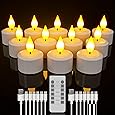 SoulBay Flameless Candles with Remote Control Timer & Charging Base, 12pcs USB Rechargeable Battery LED Tea Lights Candles Small Votive for Lantern Pool Weddings Emergency Christmas Home Decorative