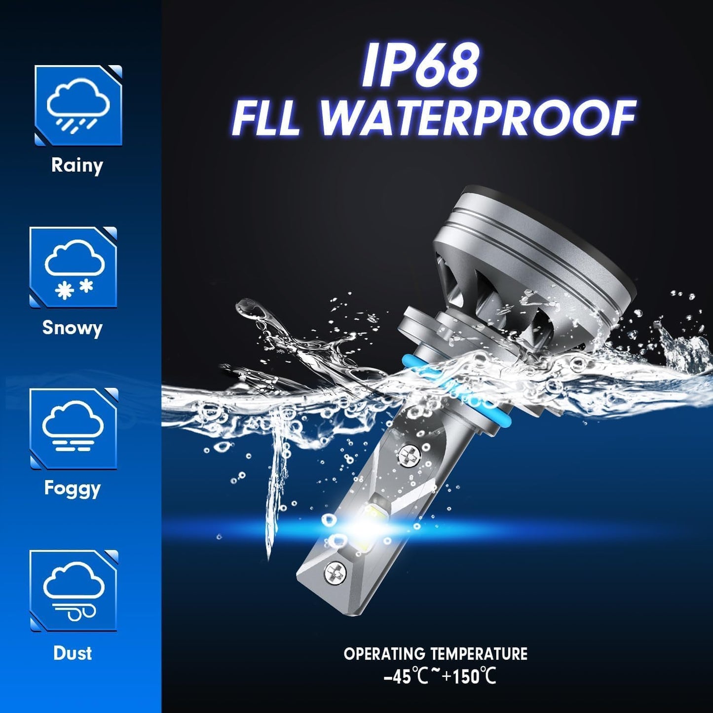 FAHREN H11 H9 LED Headlight Bulbs, 40000LM Super Bright H11 LED Bulb with Canbus Driver, 360° Adjustable Light Angle Halogen Replacement Kit, 6500K White IP68 Waterproof, Pack of 2
