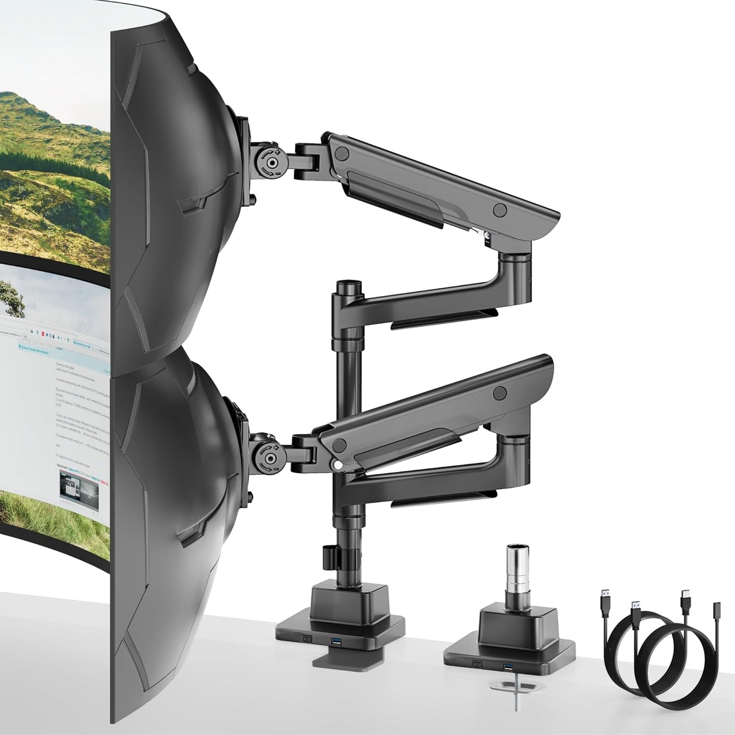 monTEK Premium Aluminum Monitor Arm for 17–57” Ultrawide Screens up to 59 lbs, USB 3.0 Dual Desk Mount with Adjustable Gas Spring, Quick-Release Plate, 10-Min Assembly, Clamp/Grommet, Max VESA 100x100