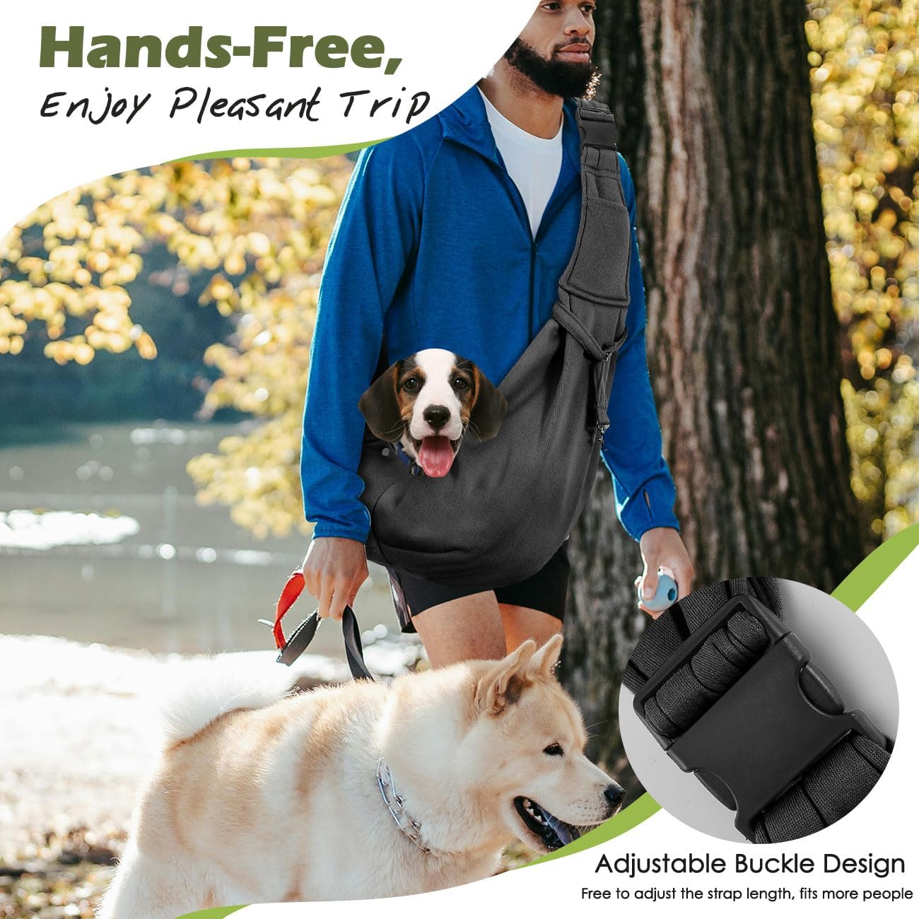 Pawaboo Small Dog Sling Carrier, Reversible Hands Free Dog Sling Carrier for Small Dogs and Cats, Puppy Sling Carrier with Adjustable Strap Buckle & Safety Harness, Puppy Essentials, Grey