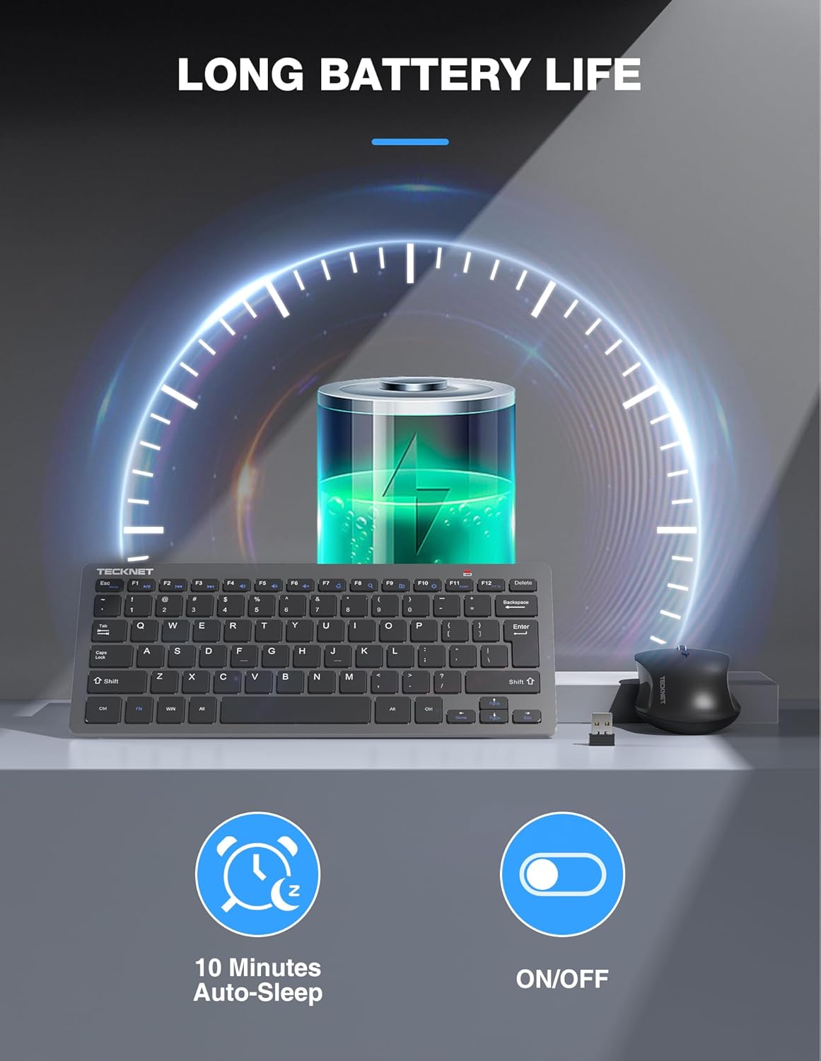 TECKNET Keyboard and Mouse Wireless - Compact 2.4GHz Wireless Keyboard and Mouse Combo with Adjustable DPI, Ultra-Quiet Clicks, Lag-Free Performance for Computer, Laptop, PC, Windows, Mac, Chrome OS