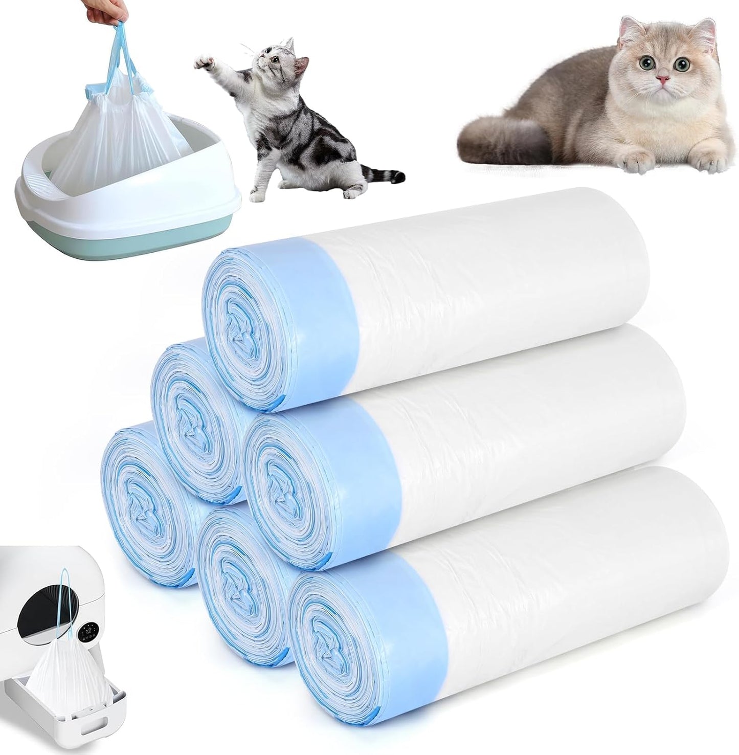 Cat Litter Box Liners, 120 Count Large Cat Litter Bags Thickened Cat Litter Waste Receptacles Bags Automatic Self Cleaning Cat Litter Box Liner, Universal Compatible for Most Litter Boxs