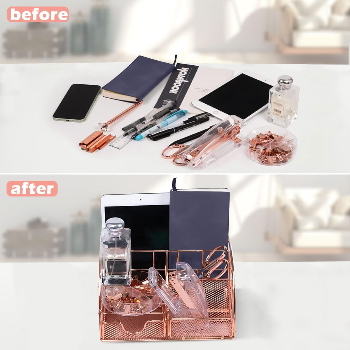 Grehge fice Desk Organizers, Rose Gold 13PCS Office Supplies and Accessories Desk organizer, Acrylic