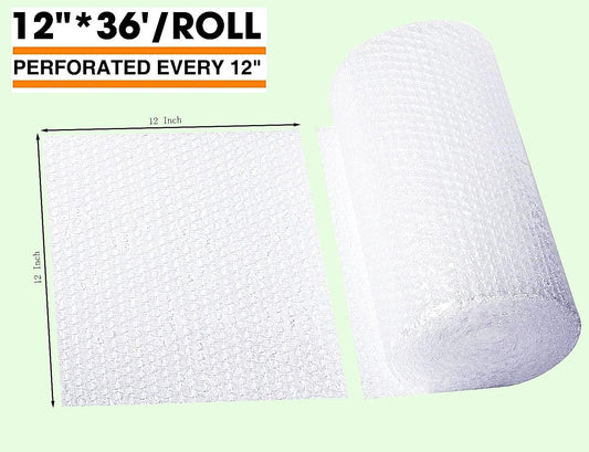 Bubble Cushioning Wrap Rolls 2-Pack,Easy to Tear Small Bubble Thicker & Durable for Packing Delivering & Moving Perforated every 12in 12 Inchx72 Feet Total (white),MR011902 - PuriLite