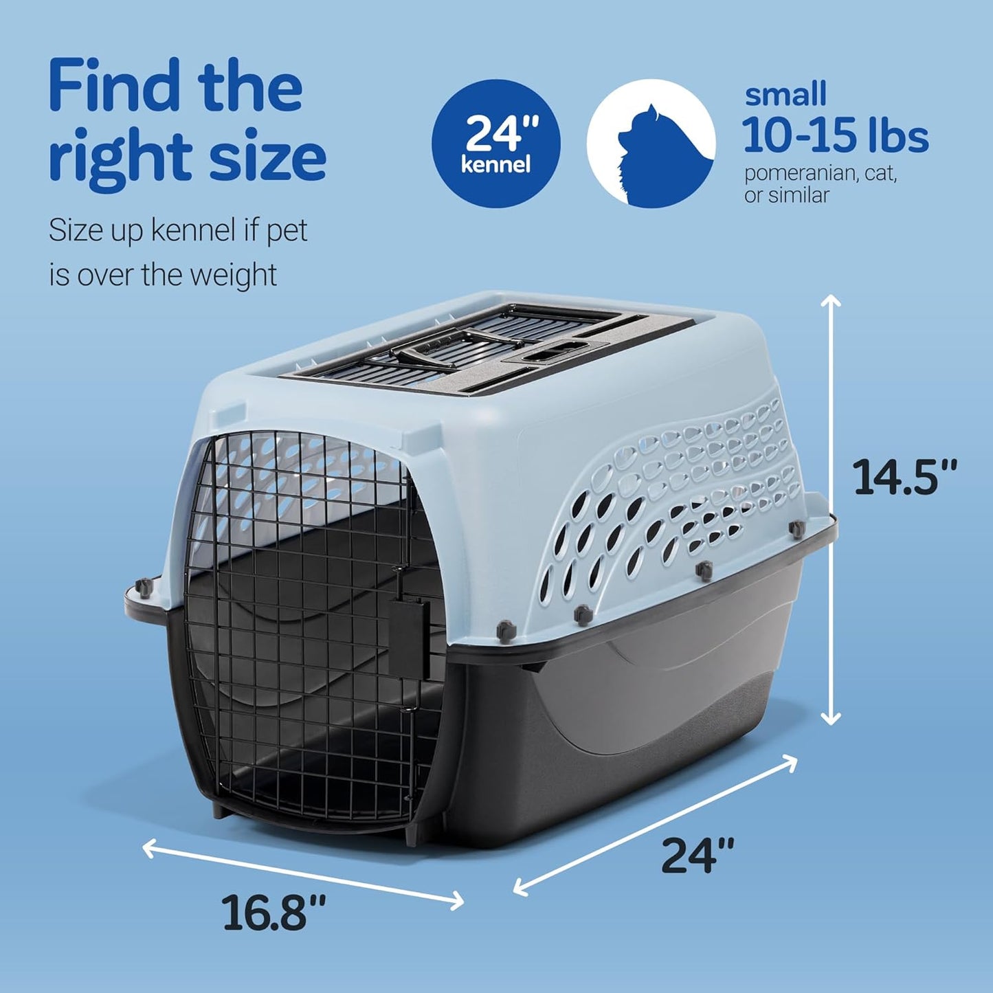 Petmate Two-Door Small Dog Kennel & Cat Kennel (Top Loading or Front Loading Pet Carrier, Great for Small Animals, Made with Recycled Materials, 24 inches in Length) For Pets up to 15 Pounds