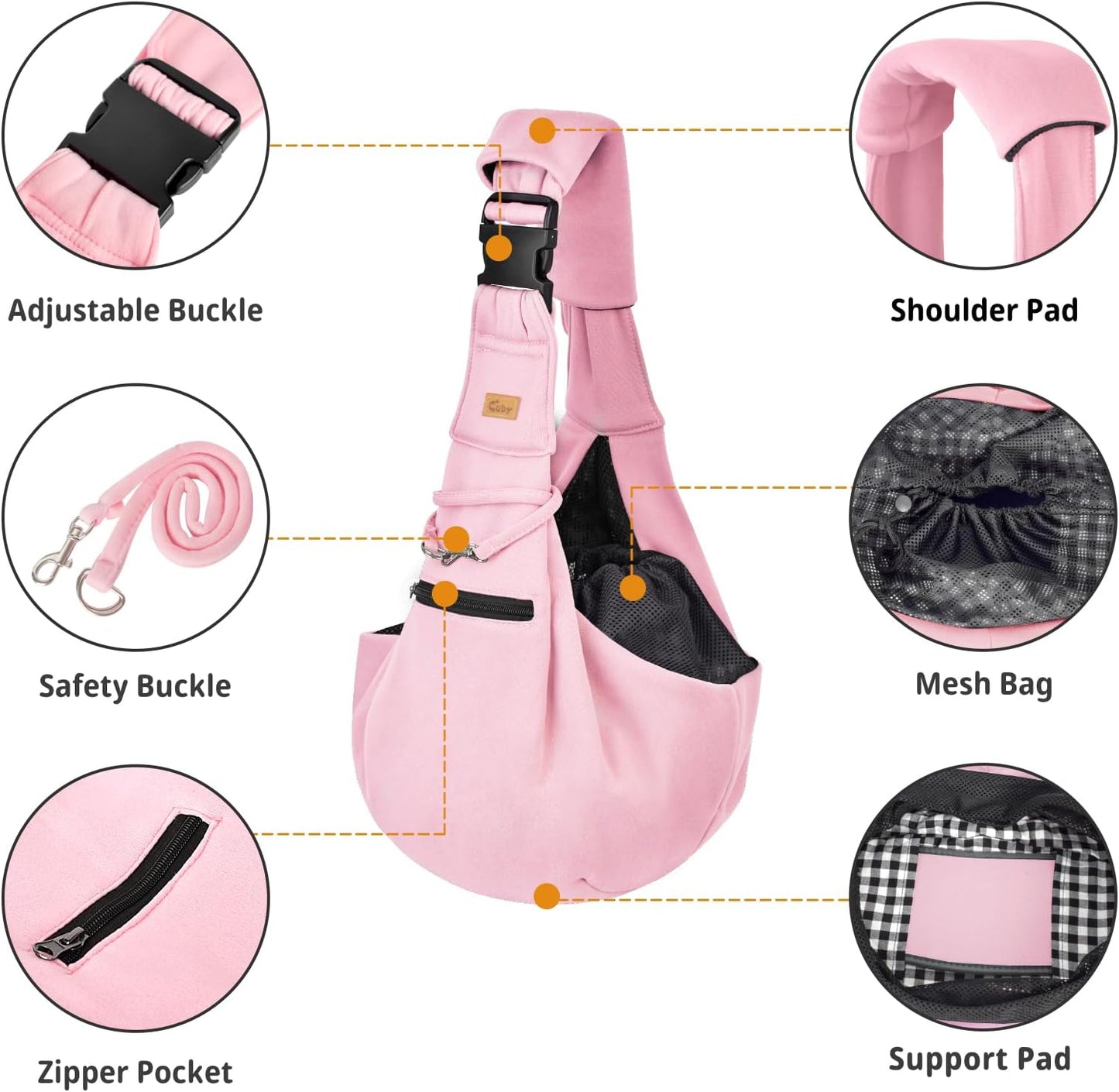Cuby Adjustable Dog Cat Sling Padded Hard Bottom Pet Carrier Sling Soft Carrying Puppy Bag for Small Dogs Cats Outdoor Travel (Grayish-White)