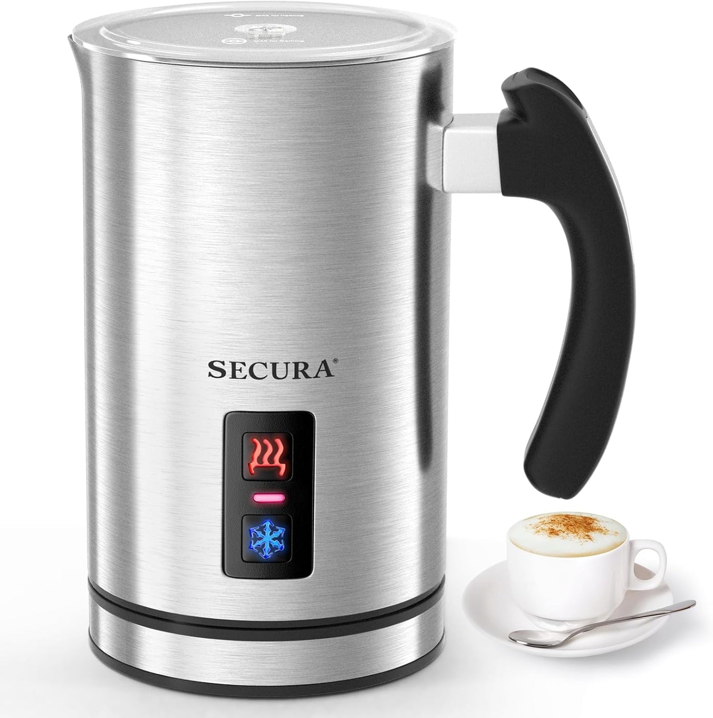 Secura Electric Milk Frother, Automatic Milk Steamer Warm or Cold Foam Maker for Coffee, Cappuccino, Latte, Stainless Steel Milk Warmer with Strix Temperature Controls (Black)
