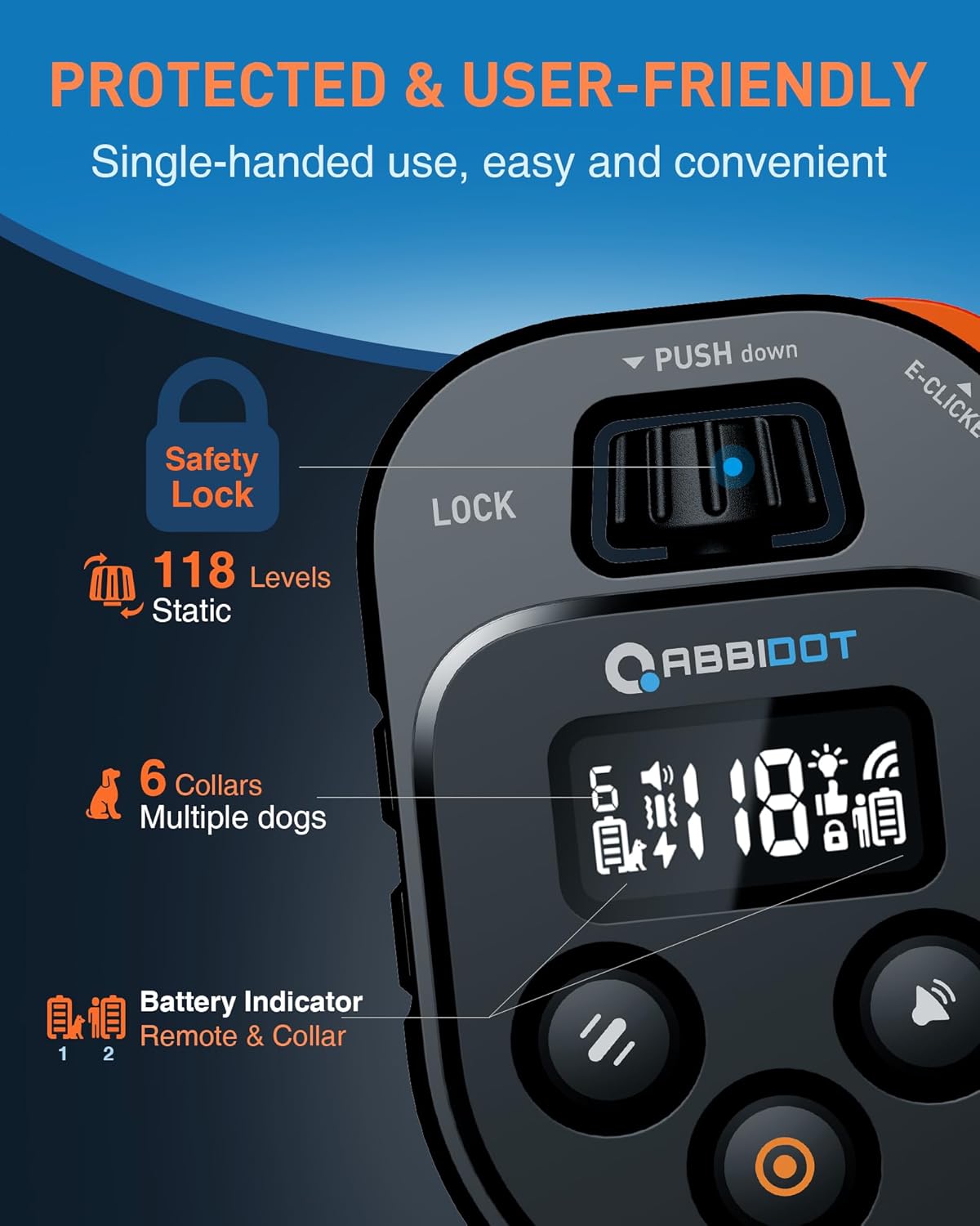 ABBIDOT Shock Collar - 4500ft Dog Training Collar, 178 Levels Dog Shock Collar, E-clicker, Waterproof Remote & Collar, Night Light E Collar for Small Medium Large Dogs (Black, 1 Collar)