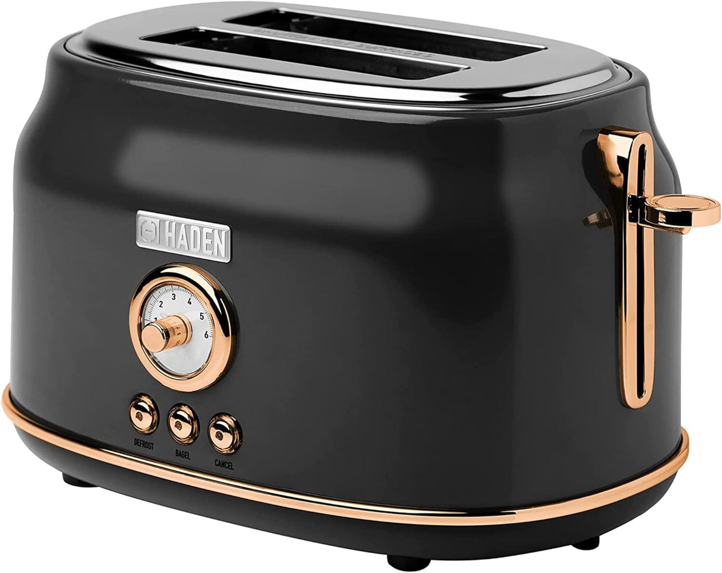 Haden Dorset 75083 Stainless Steel 1500W Retro Toaster 4 Slice Wide Slot w/Removable Crumb Tray and Settings, Black/Copper Toasters w/Adjustable Browning Control, Smart Toaster