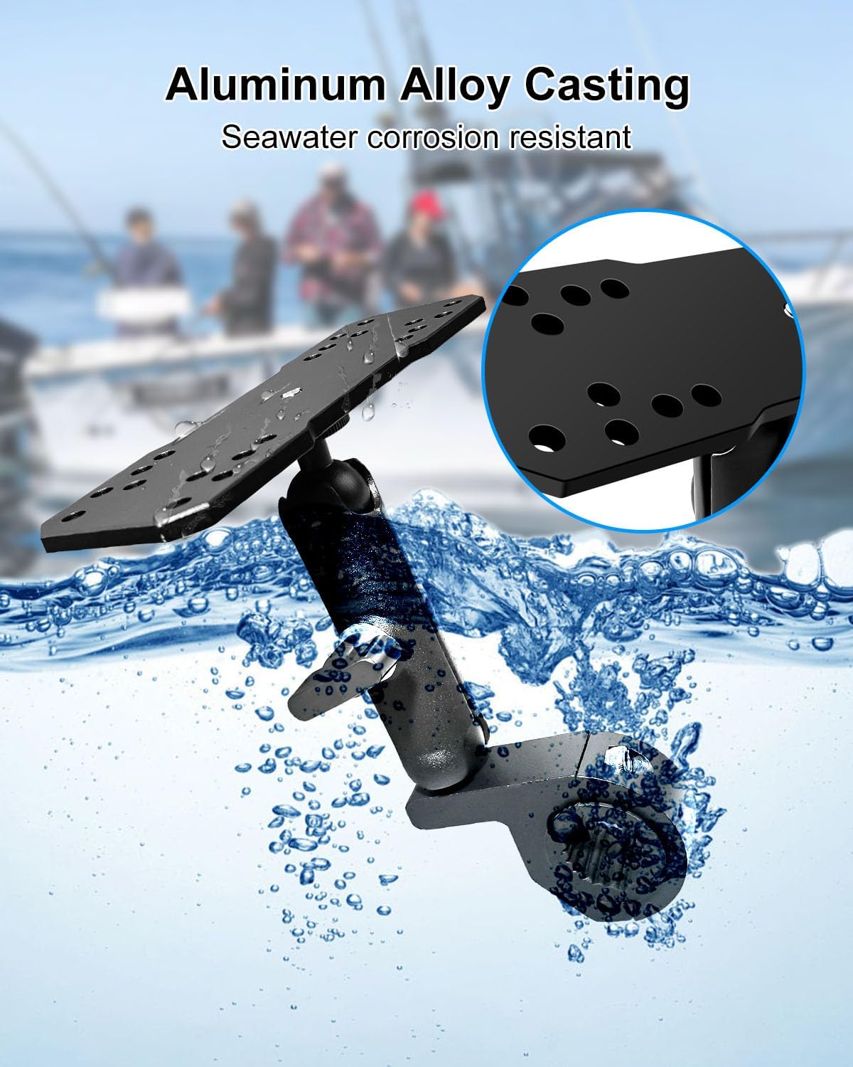 Fish Finder Mount Compatible with Garmin Lowrance Humminbird Sonars, Marine-Grade Fish Finder Mounting Bracket with Pipe Clamps 0.8-1.4 Inch, Depth Finder Holder for Marine Boat Kayak Pontoon Canoe