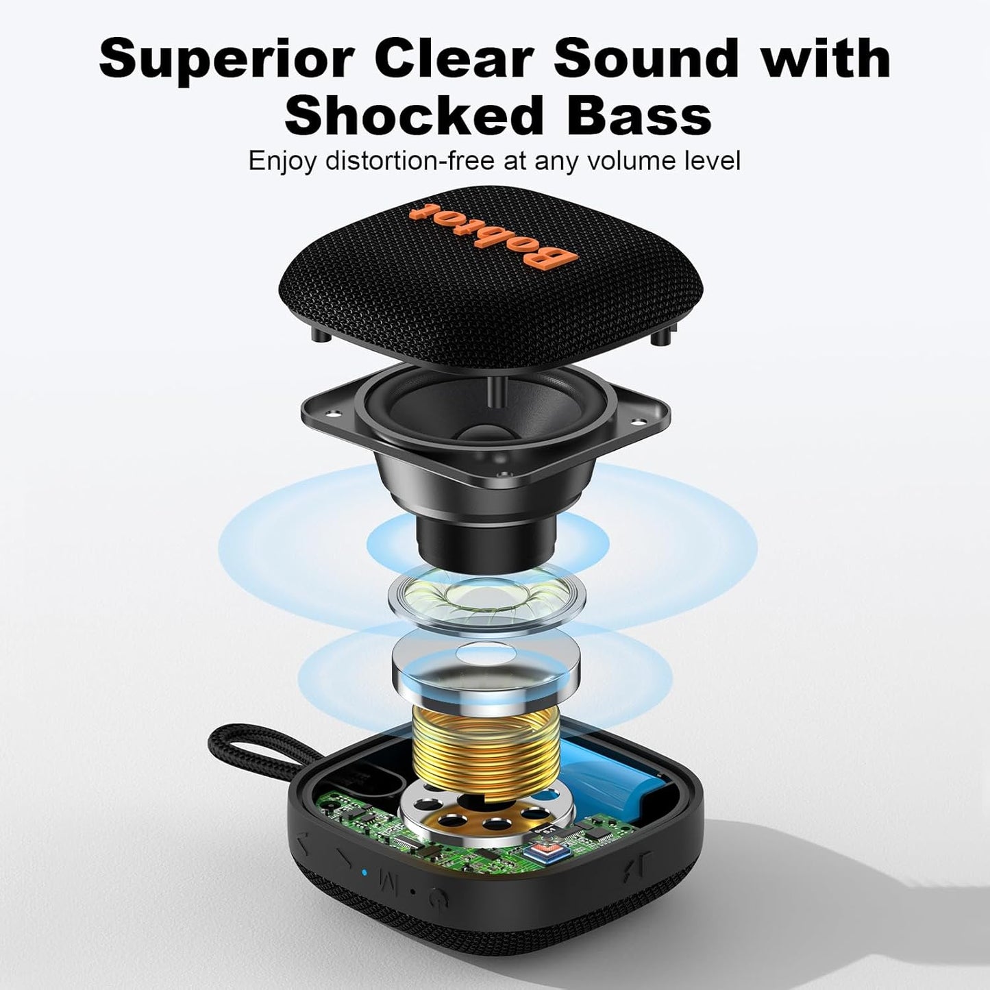 Bobtot Portable Bluetooth Speakers Wireless - IPX7 Waterproof Mini Shower Speaker with 16 Hours Playtime, Loud Stereo Sound, Rich Bass, TWS, Built-in Mic, Small Size for Travel Sport, Green
