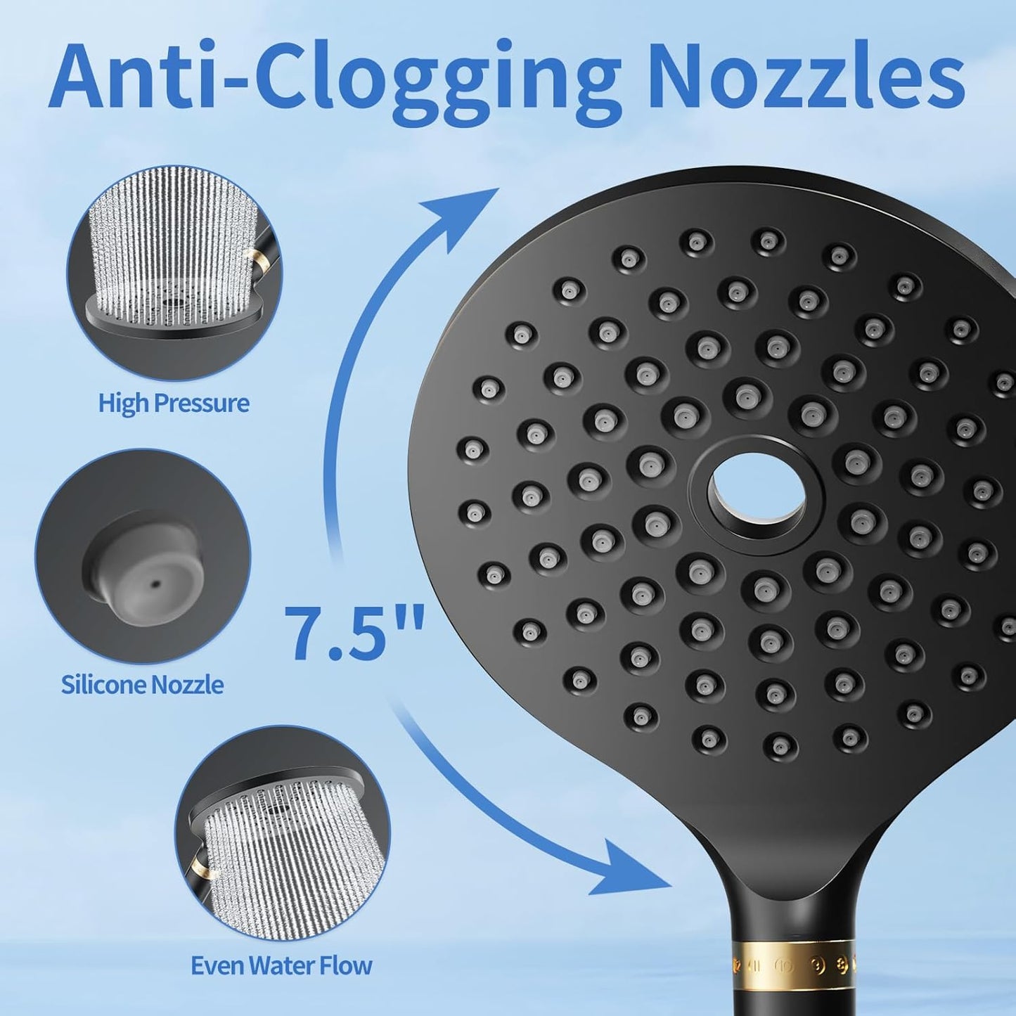 JONKEAN 7.5" Big Filtered Double Shower Head for Hard Water, Dual Shower Heads with Handheld Spray Combo, 9 Modes Waterfall Rain Shower Head High Pressure with Long Hose & Adjustable Bar(Matte Black)