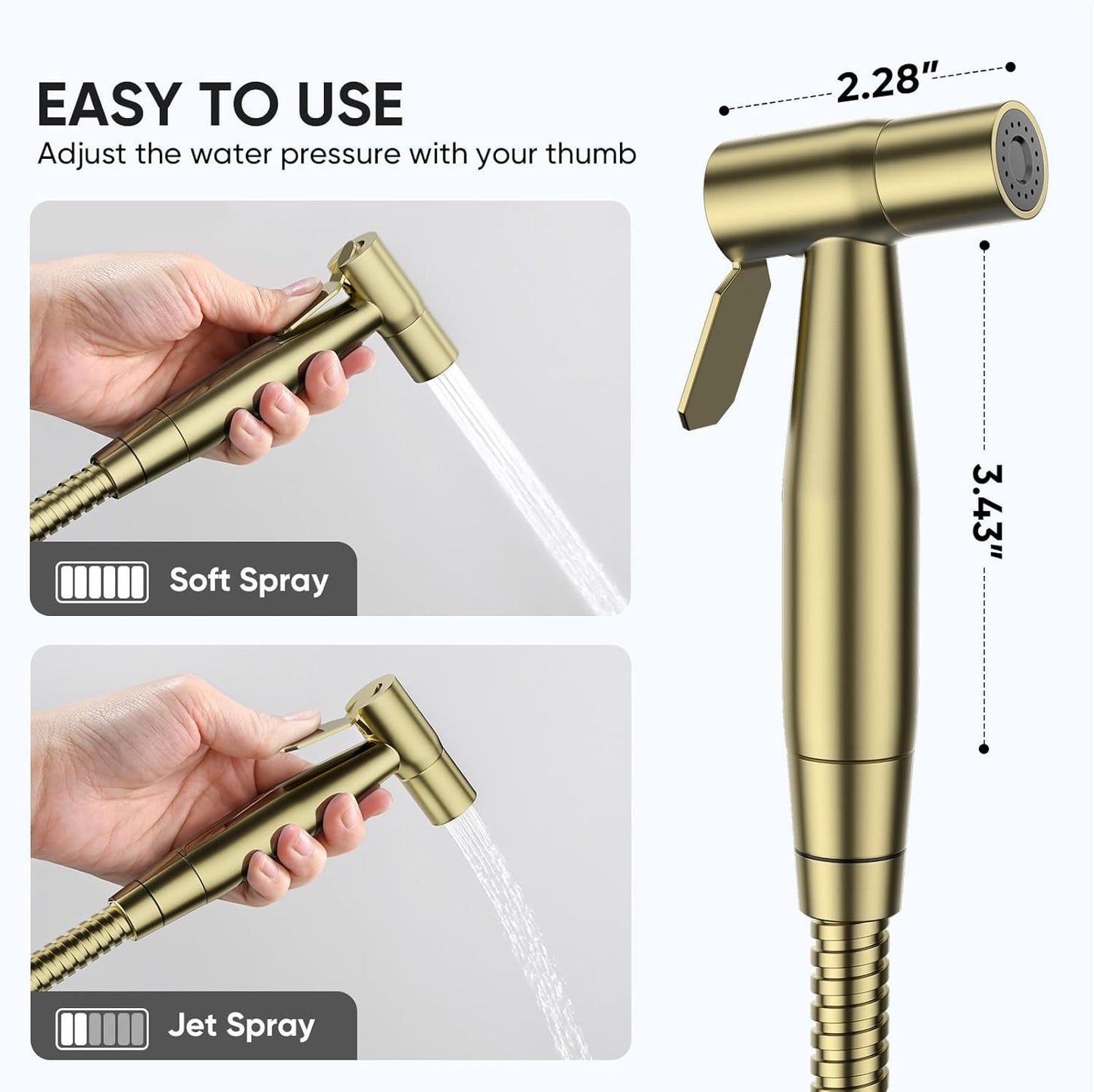 Arofa Handheld Bidet Sprayer for Toilet-Adjustable Water Pressure Control with Bidet Hose for Feminine Wash, Stainless Steel Brushed Nickel Cloth Diaper Bidet Toilet Sprayer for Baby Wash