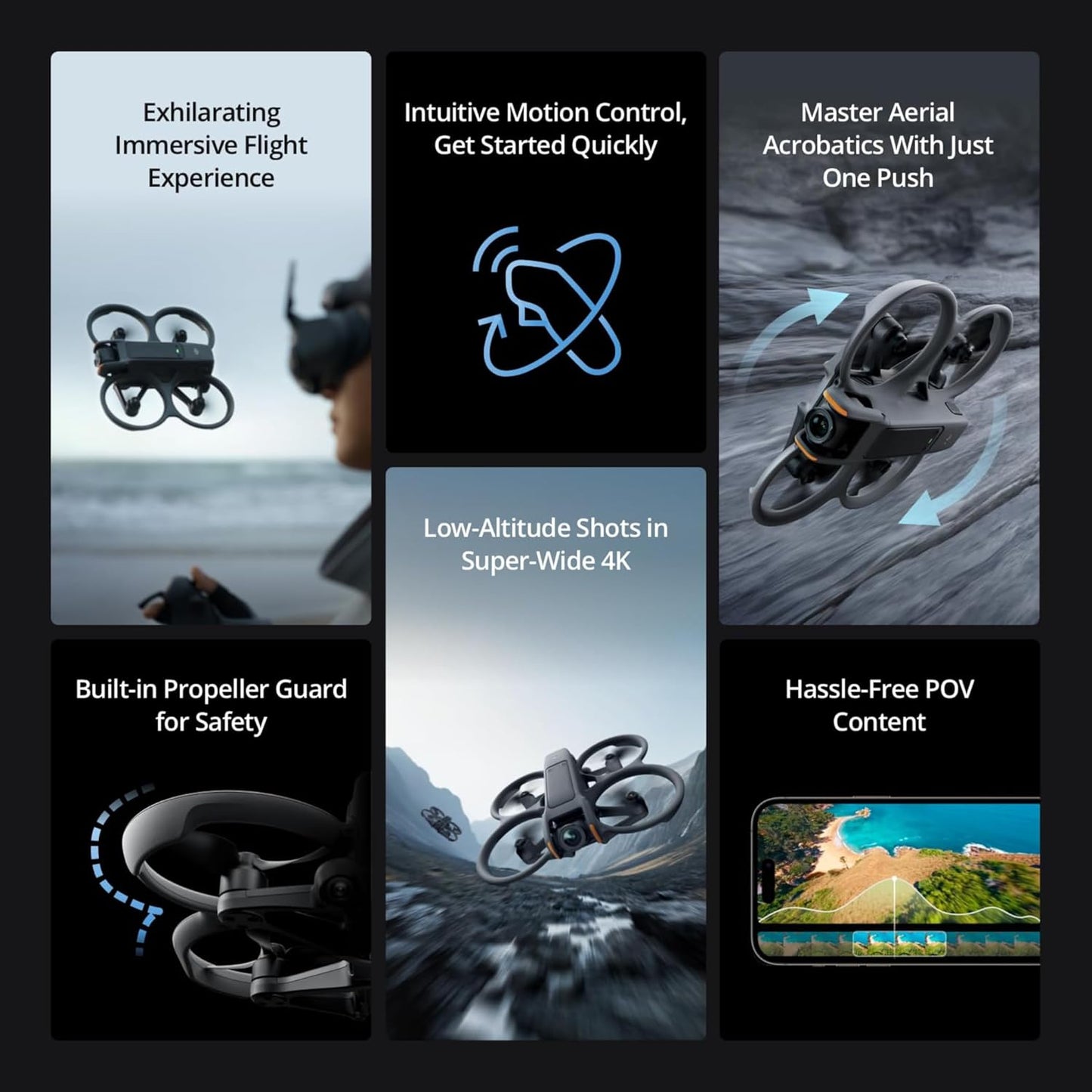 DJI Avata 2 Fly More Combo (3 Batteries), FPV Drones with Camera for Adults 4K, Immersive Experience, One-Push Acrobatics, Built-in Propeller Guard, 155° FOV, Drone Compliant with FAA Remote ID