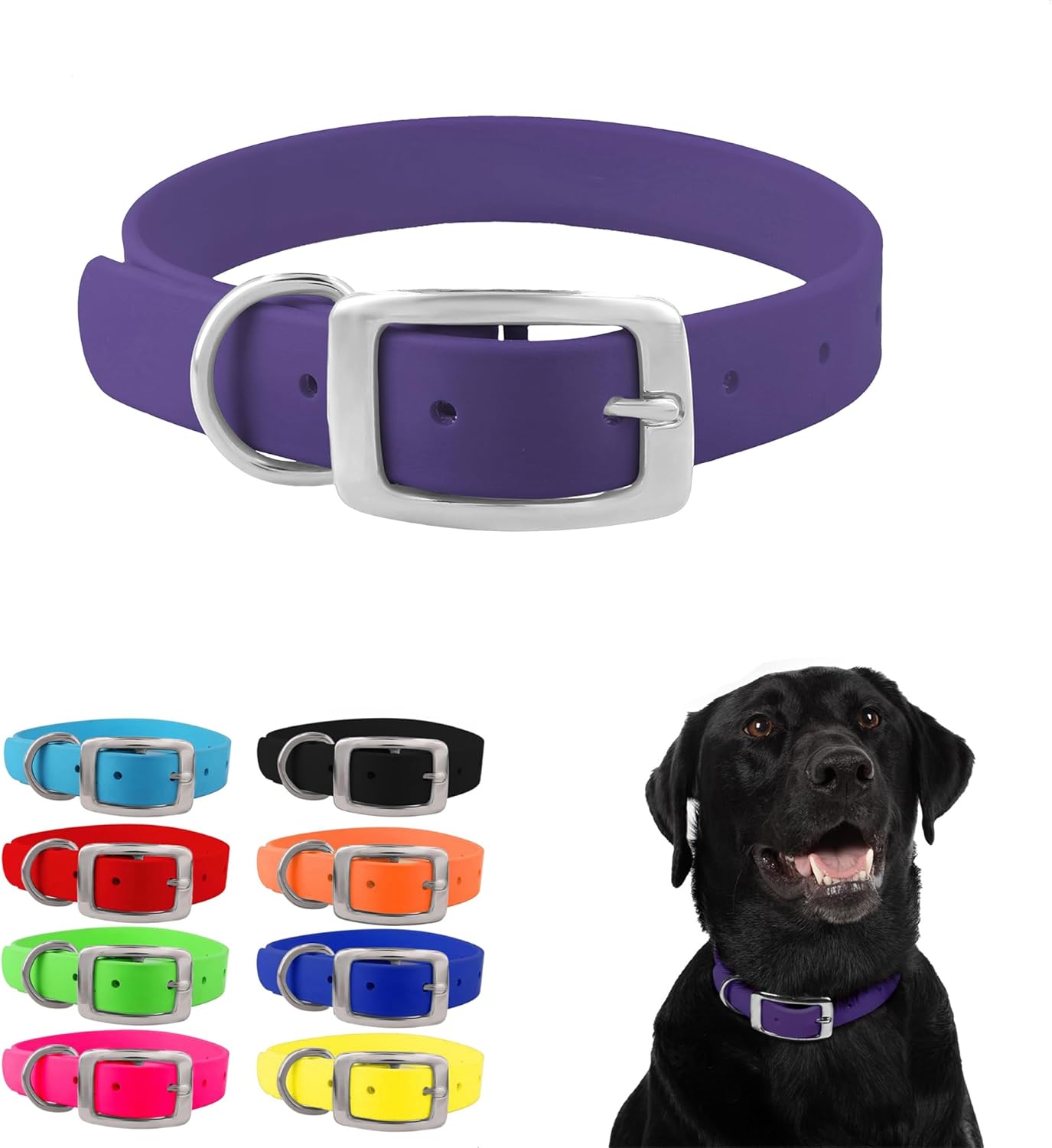 Regal Dog Products Medium Yellow Waterproof Dog Collar with Heavy Duty Double Buckle & D Ring | Vinyl Coated, Custom Fit, Adjustable Biothane Dog Collar | Chew Resistant Waterproof Collar for Dogs