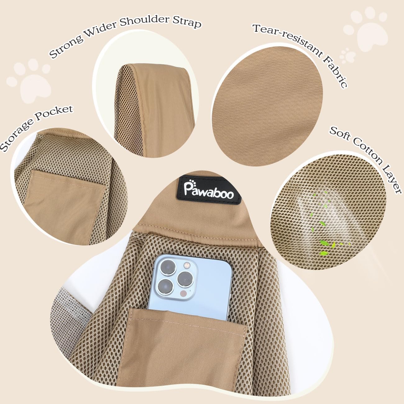 Pawaboo Small Dog Sling Carrier, Reversible Hands Free Dog Sling Carrier for Small Dogs and Cats, Puppy Sling Carrier with Adjustable Strap Buckle & Safety Harness, Puppy Essentials, Grey