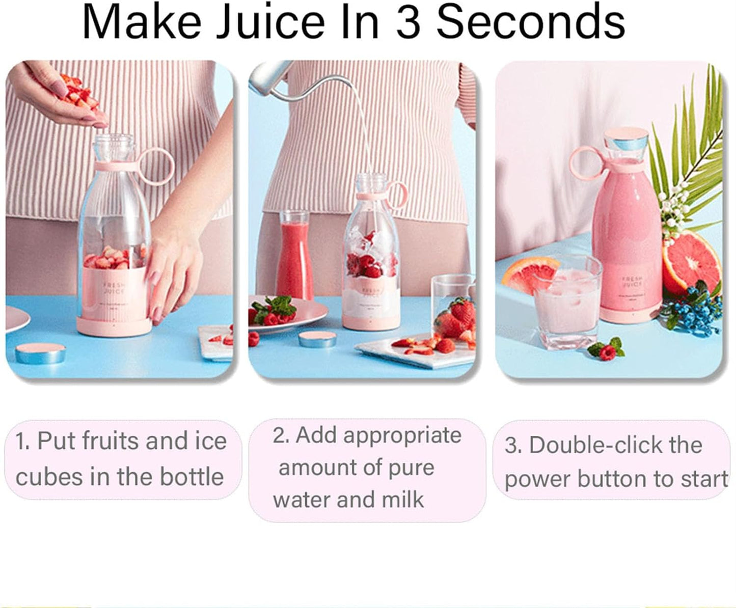 Juicengo Portable Blender, 2 In- 1 Fresh juice Bottle with Cordless Charging, Easy to Use & Self-Cleaning, 20000rpm, for Smoothies, Milkshakes (White)