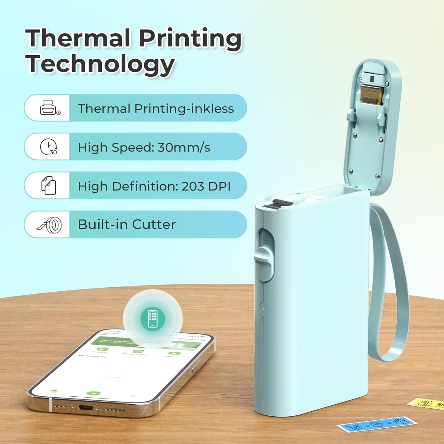 Nelko Label Maker Machine with Tape, P21 Portable Bluetooth Label Printer, Wireless Built-in Cutter Sticker Maker Mini Label Makers with Multiple Templates for School Organizing Office Home, White