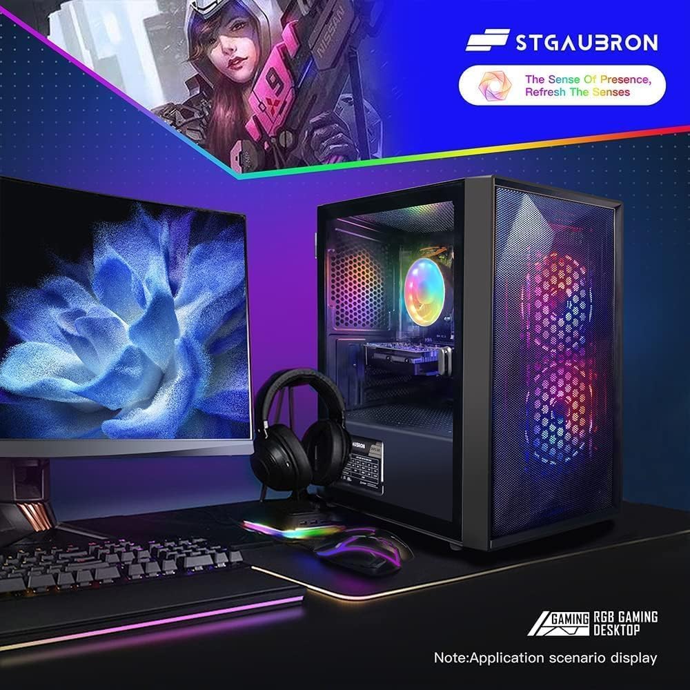 STGAubron Gaming PC Computer Desktop, GeForce RTX 2060 Super, Intel Core i7 8th up to 4.1GHz, 16G DDR4, 1T SSD, 600M WiFi, BT 5.0, RGB Fan x6, Windows 11 Home