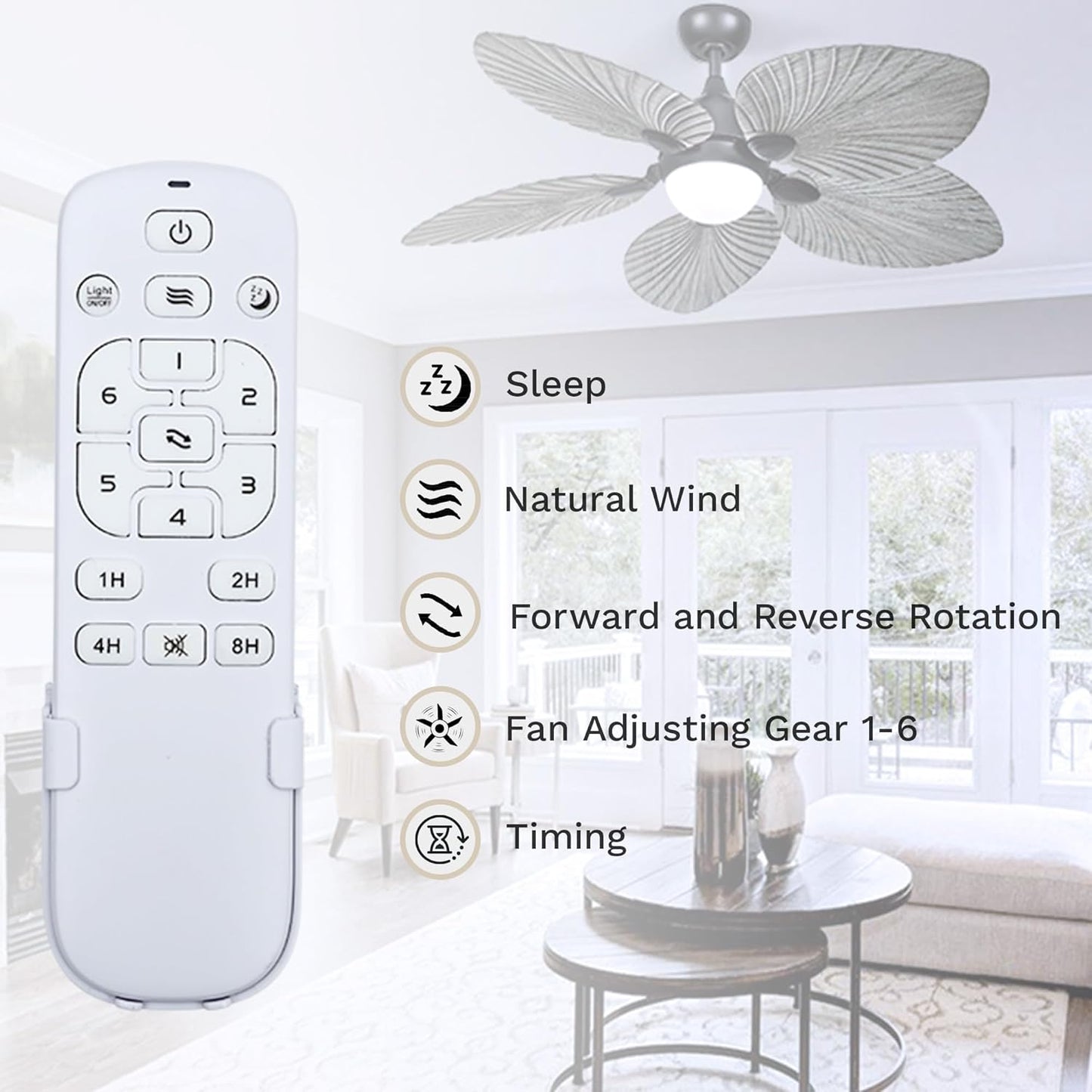 DWVO 52" Ceiling Fans with Lights, Tropical Ceiling Fan with Lights and remote, LED Tri-Color Temperature, Reversible 6 Speeds w/Quiet DC Motor for Living Room, Dining Room, Bedroom