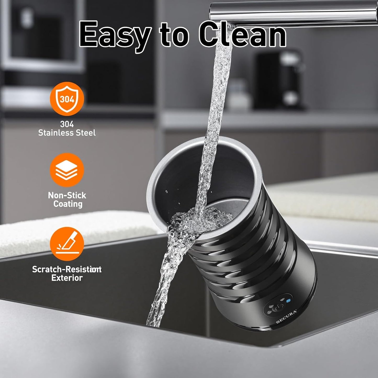 Secura Electric Milk Frother, Automatic Milk Steamer, 4-in-1 Hot & Cold Foam Maker-8.4oz/240ml Milk Warmer for Latte, Cappuccinos, Macchiato with Silicone Spatula, Silent Operation & Shut-Off