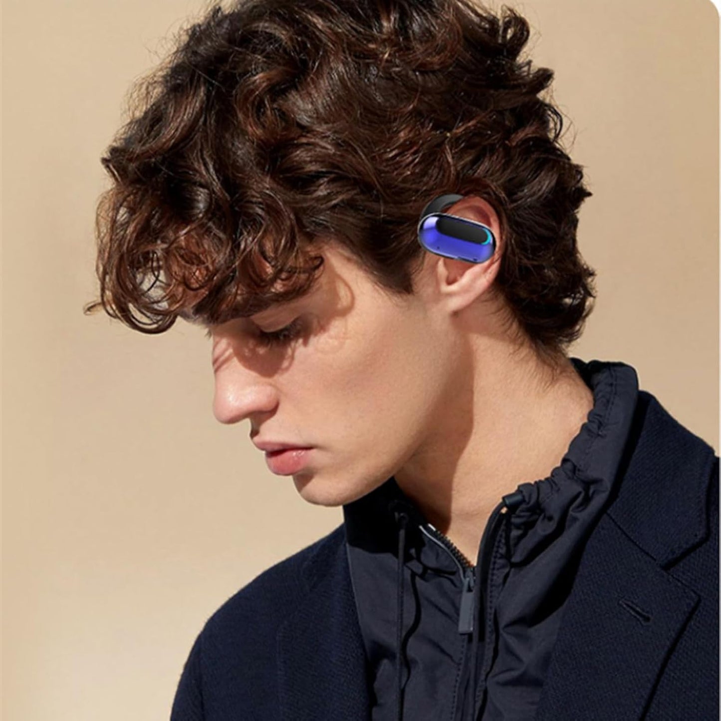 Open Ear Headphone,5.3 Bluetooth Headset for Cell Phones Wireless Earpiece Single Headset 15Hrs Talking with Noise Cancelling Mic Handsfree Earbud for iPhone Android Laptop Trucker Driver(Black)