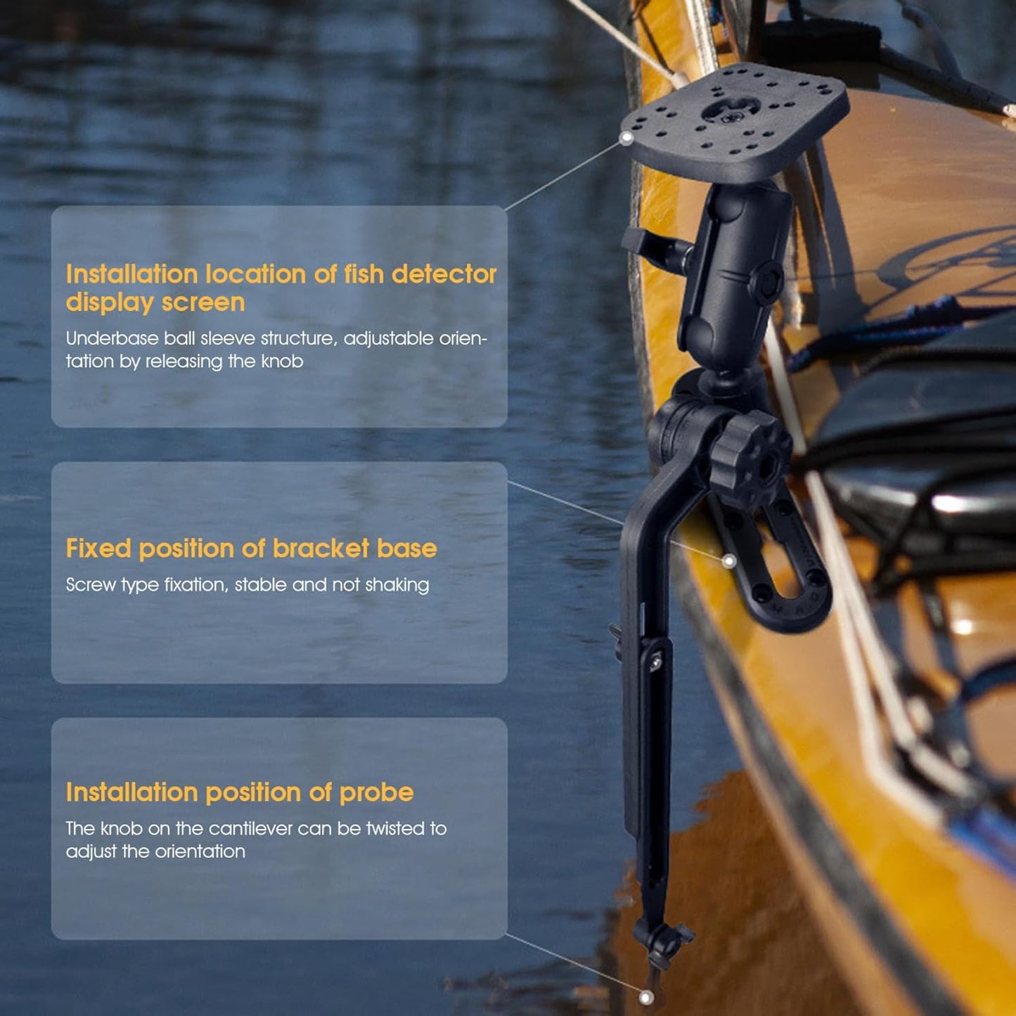 Kayak Fish Finder Mount 360° Adjustable 1.5" Ball Kayak Transducer Mount with Expandable Suspension Arm