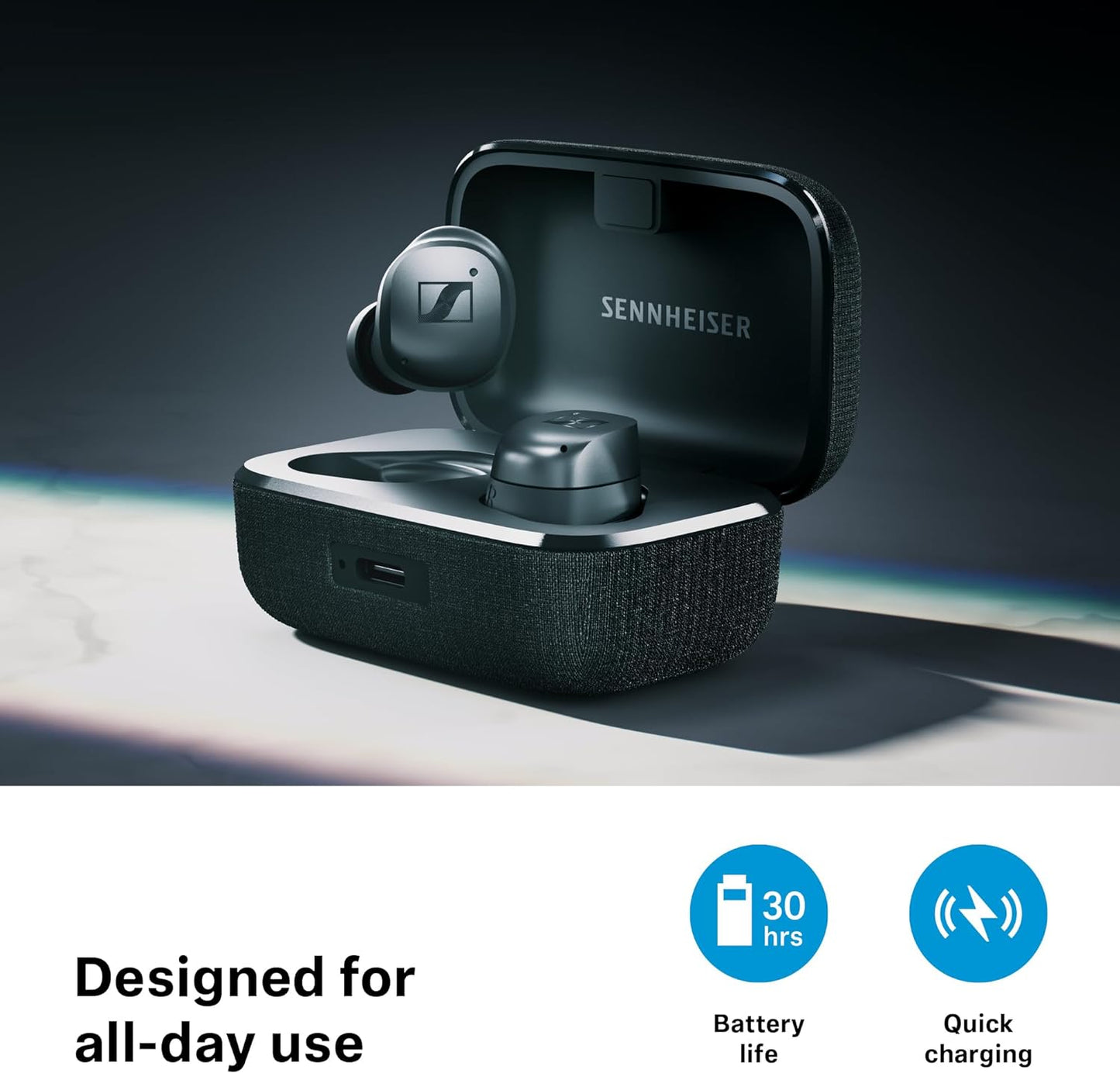 Sennheiser Momentum True Wireless 4 Smart Earbuds with Bluetooth 5.4, Crystal-Clear Sound, Comfortable Design, 30-Hour Battery Life, Adaptive ANC, LE Audio and Auracast - Black Graphite