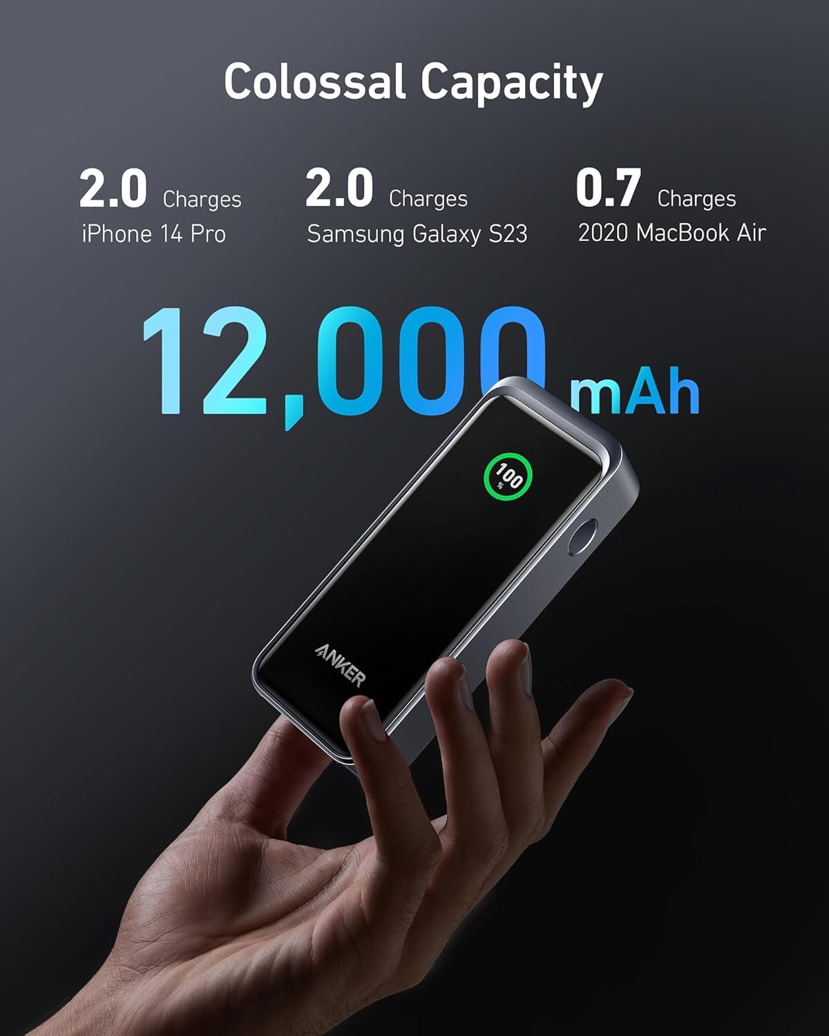 Anker Prime Power Bank, 12,000 mAh 2-Port Portable Charger with 130W Output, Smart Digital Display, Compatible with iPhone 15/15 Plus/15 Pro/15 Pro Max, iPhone 14/13 Series, Samsung, MacBook, Dell
