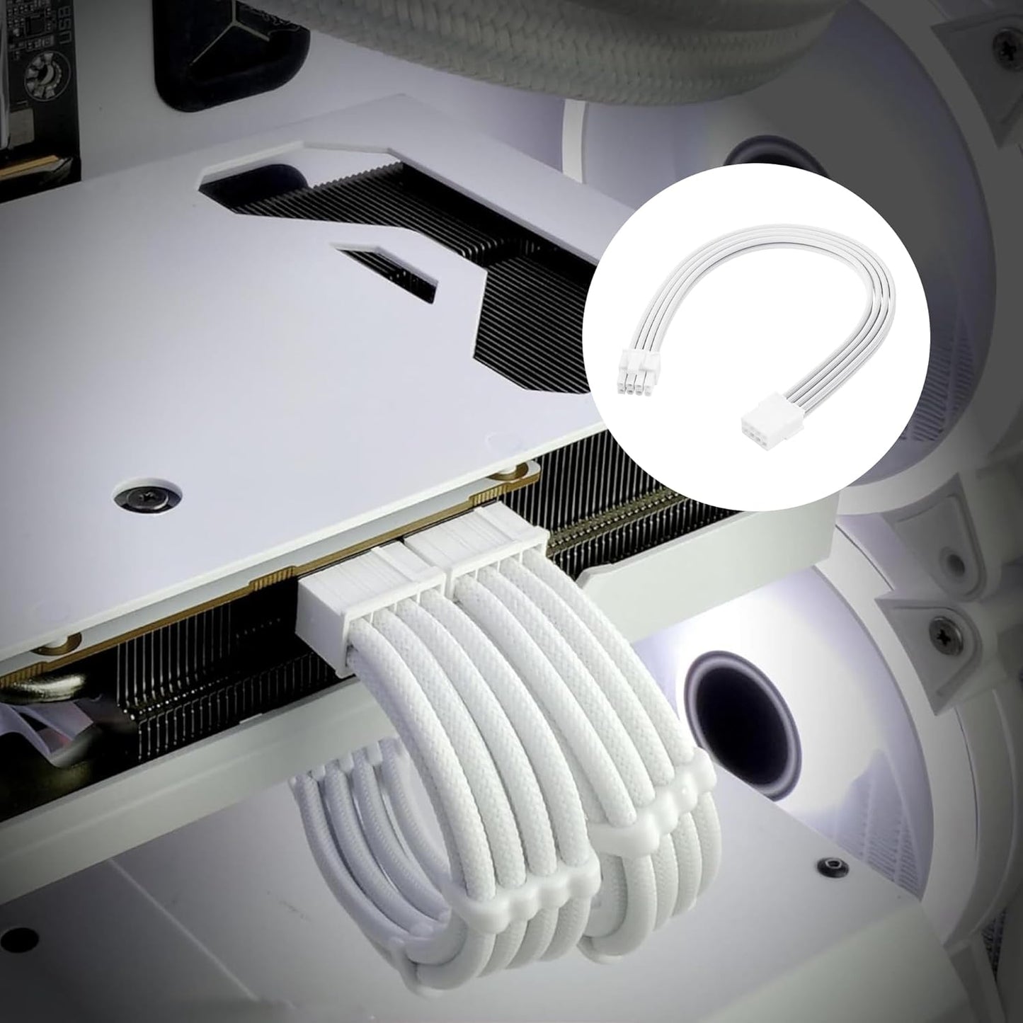 ELFJMZP 2PCS ATX 8PIN Famale to ATX 8PIN(6+2) Male Black Extension Cable Adaptor for PC Build High-End GPU Cable Layout - 30cm/11.8 in. (White)