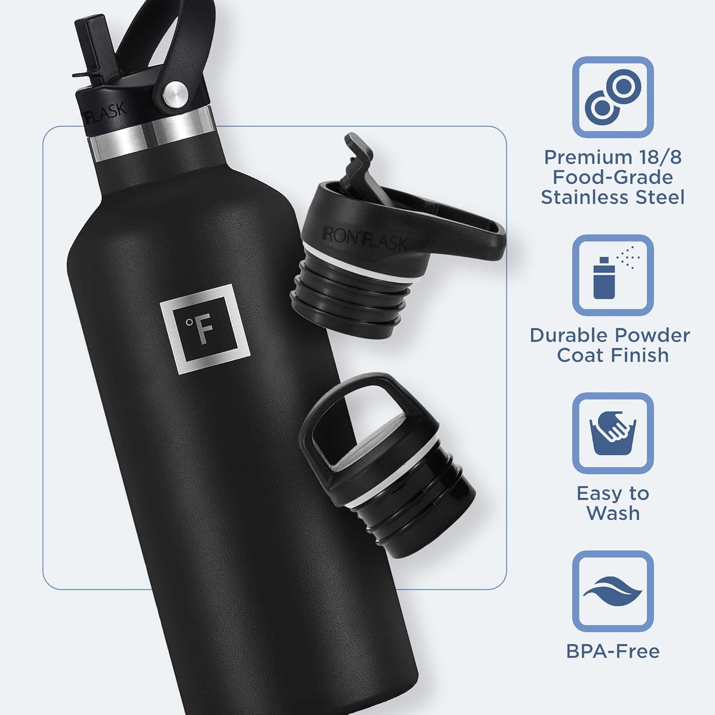 Camping & Hiking Hydration Canteens - 24oz 3 Lids (Narrow Straw/Spout Lid) Leak Proof Vacuum Insulated Stainless Steel - Hot & Cold Double Walled Sports Water Bottle