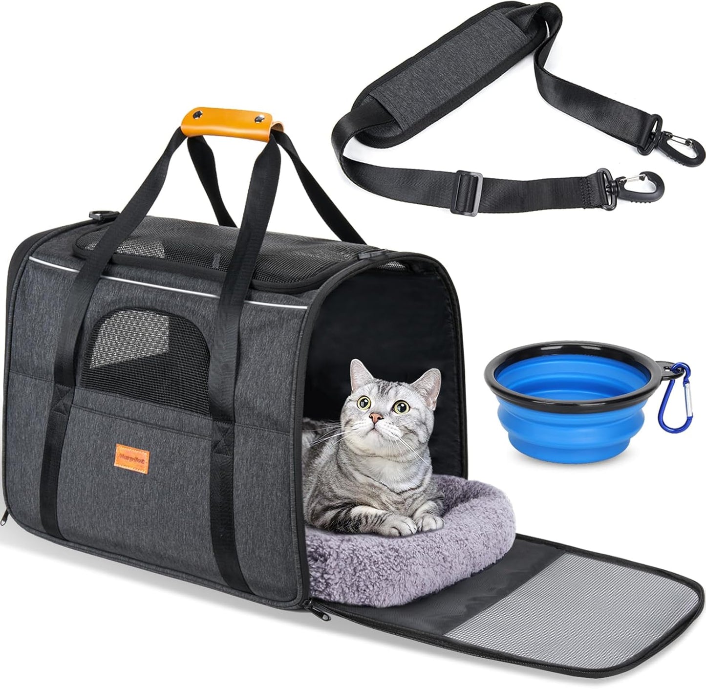 Morpilot Cat Carrier Soft - Portable Pet Carrier for Small or Medium Cats, Dogs and Puppy up to 14lbs, Airline Approved Dog Carrier with Safety Buckle - (Dark Gray)