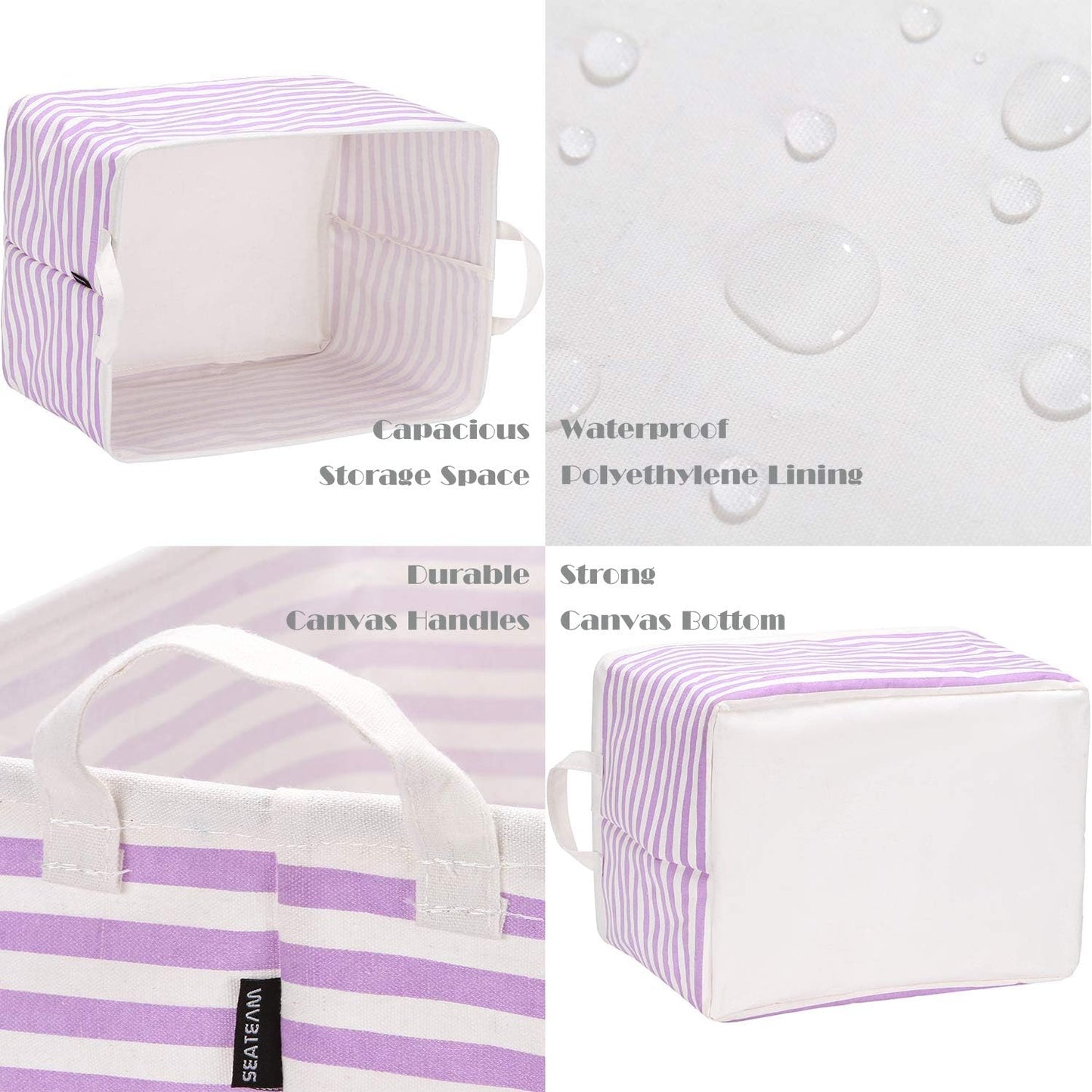 Sea Team 16.5 x 11.8 x 9.8 inches Square Canvas Fabric Storage Bins Shelves Storage Baskets Organizers for Nursery & Kid's Room, Grey Stripe