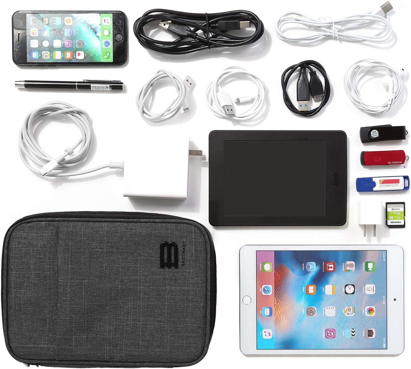 BAGSMART Electronic Organizer, Travel Cable Organizer Double Layer Electronics Accessories Cases Portable for Tablet 7.9", USB Drive, Cords, Black