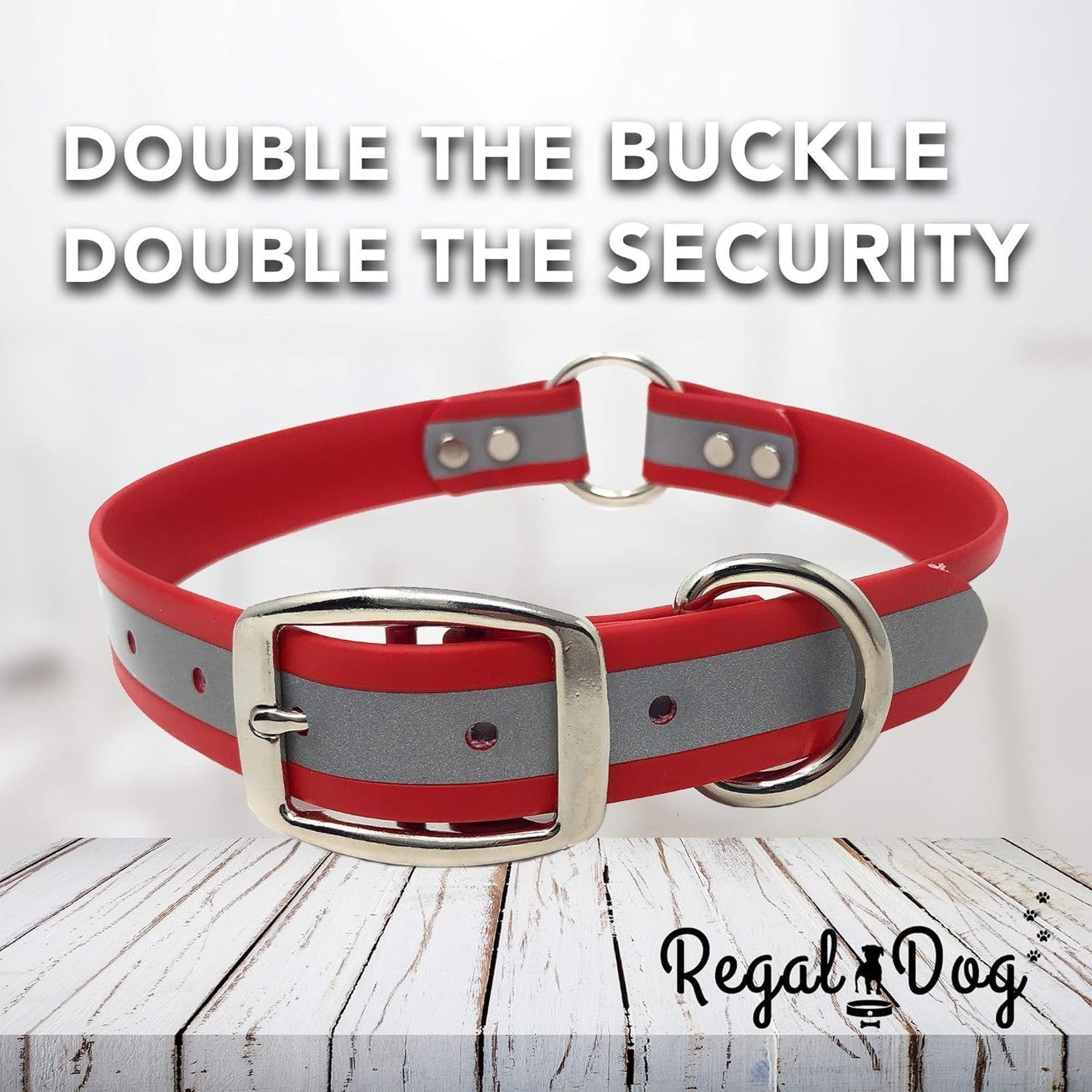 Regal Dog Products Large Pink Heavy Duty Reflective Dog Collar with Center Ring, Metal Buckle and D Ring | Anti-Odor Adjustable Biothane Waterproof Dog Collar | Other Sizes for Small & Medium Dogs
